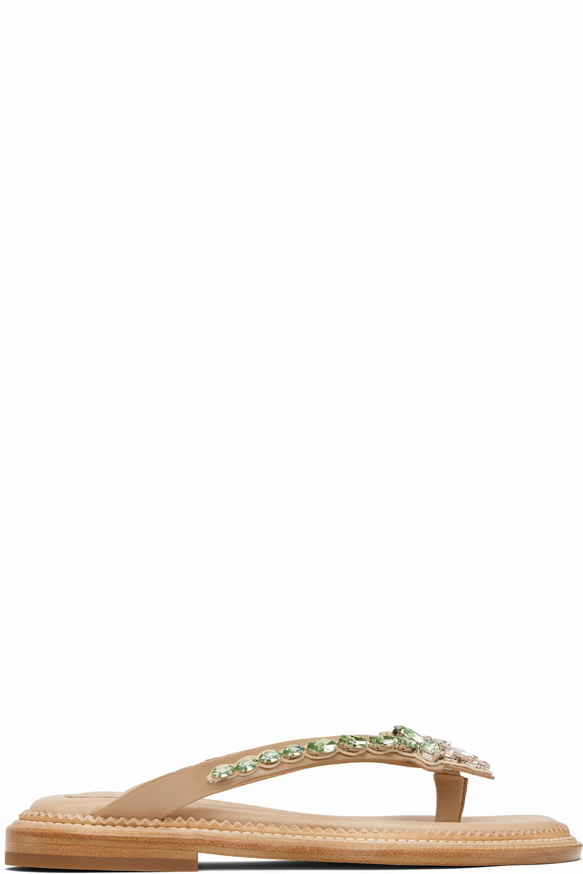 Beige Embellished Flower Flip-Flops