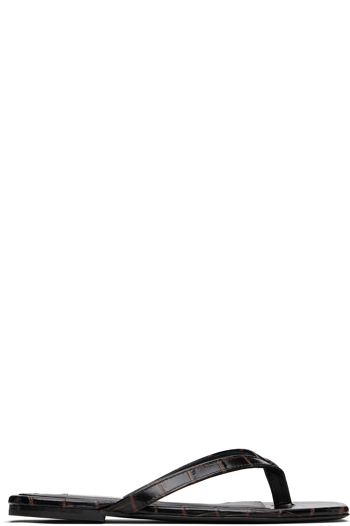 Brown Croco-Embossed Flip-Flops