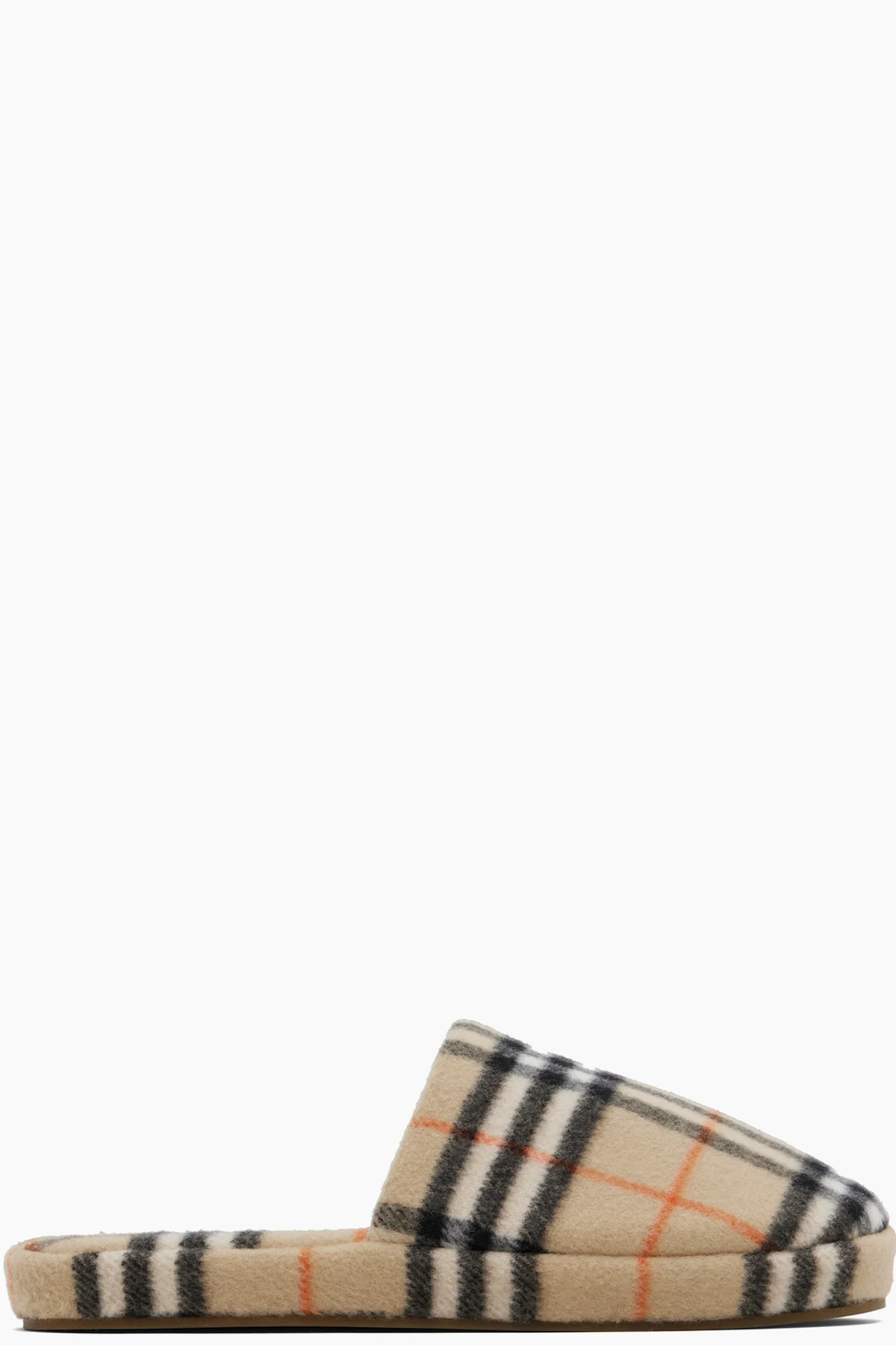 Tan Check Wool Blend Slippers