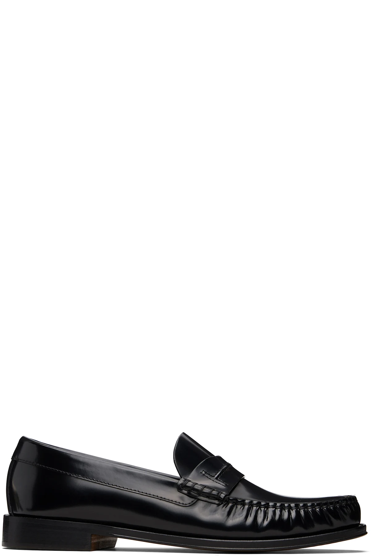 Black Burnished Leather Penny Loafers