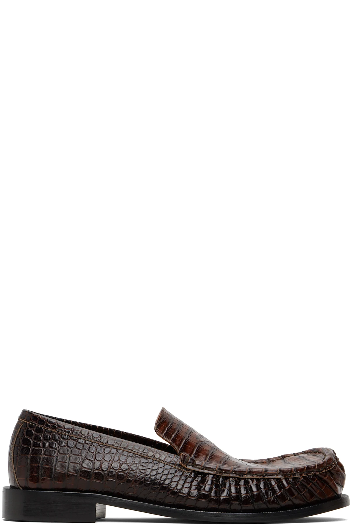 Brown Embossed Leather Loafers