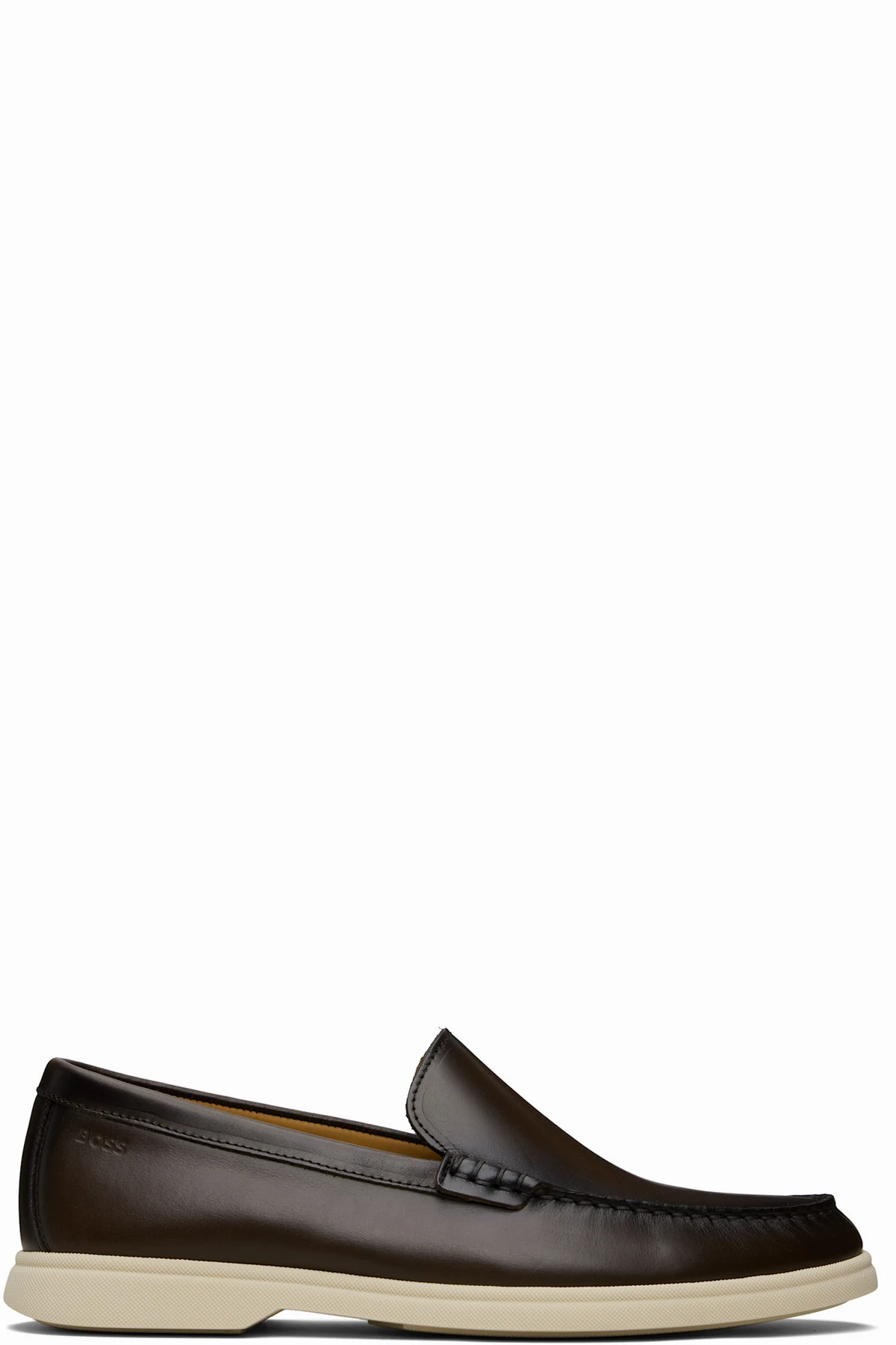 Brown Embossed-Logo Leather Loafers