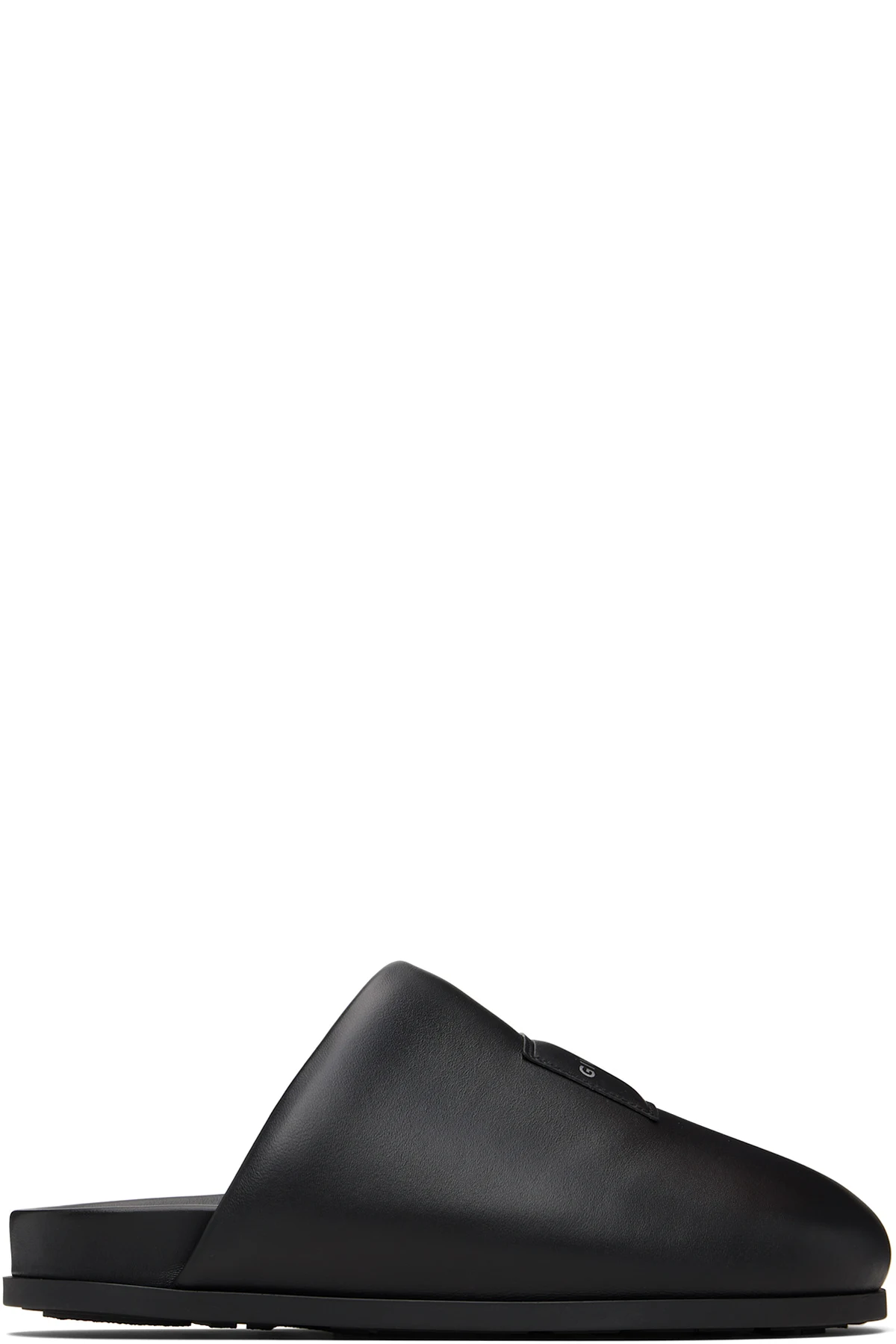 Black Puffy Nappa Leather Mule Loafers