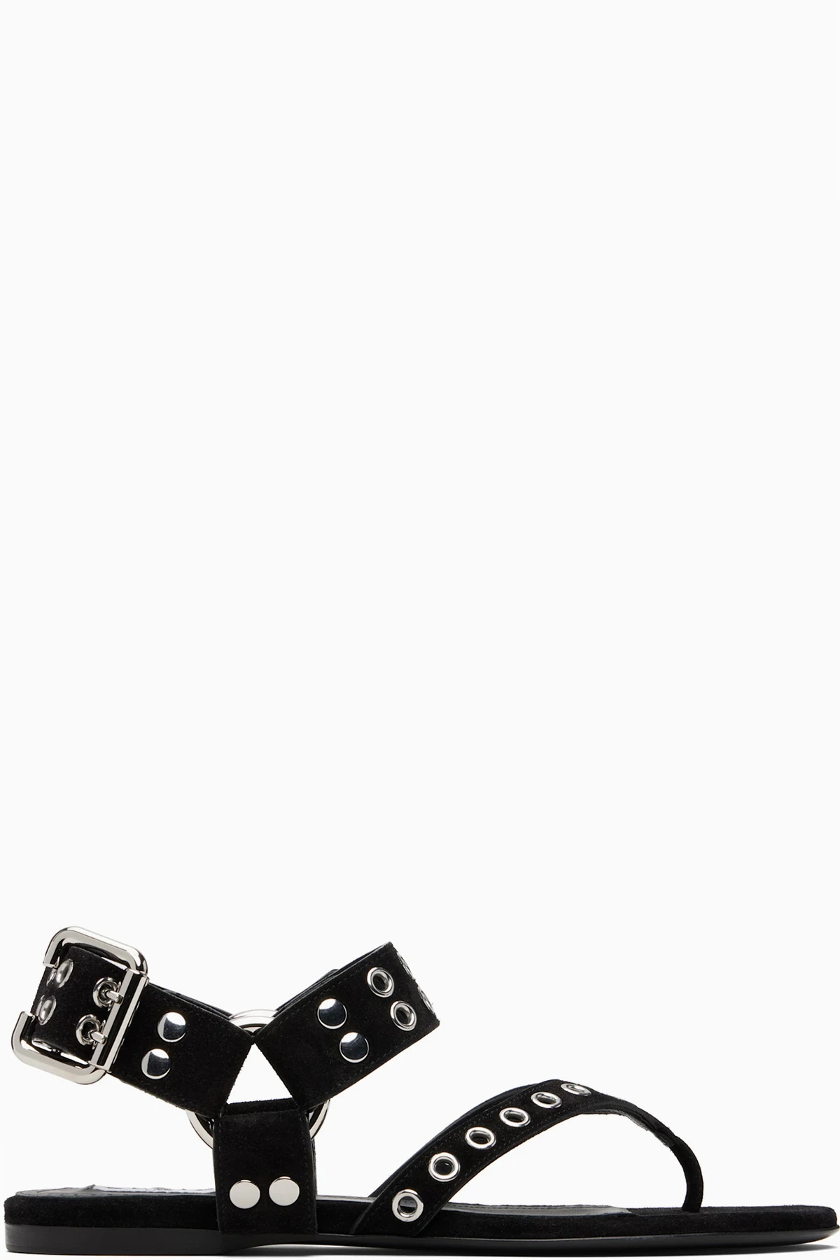 Black Suede Calfskin Thong Flat Sandals