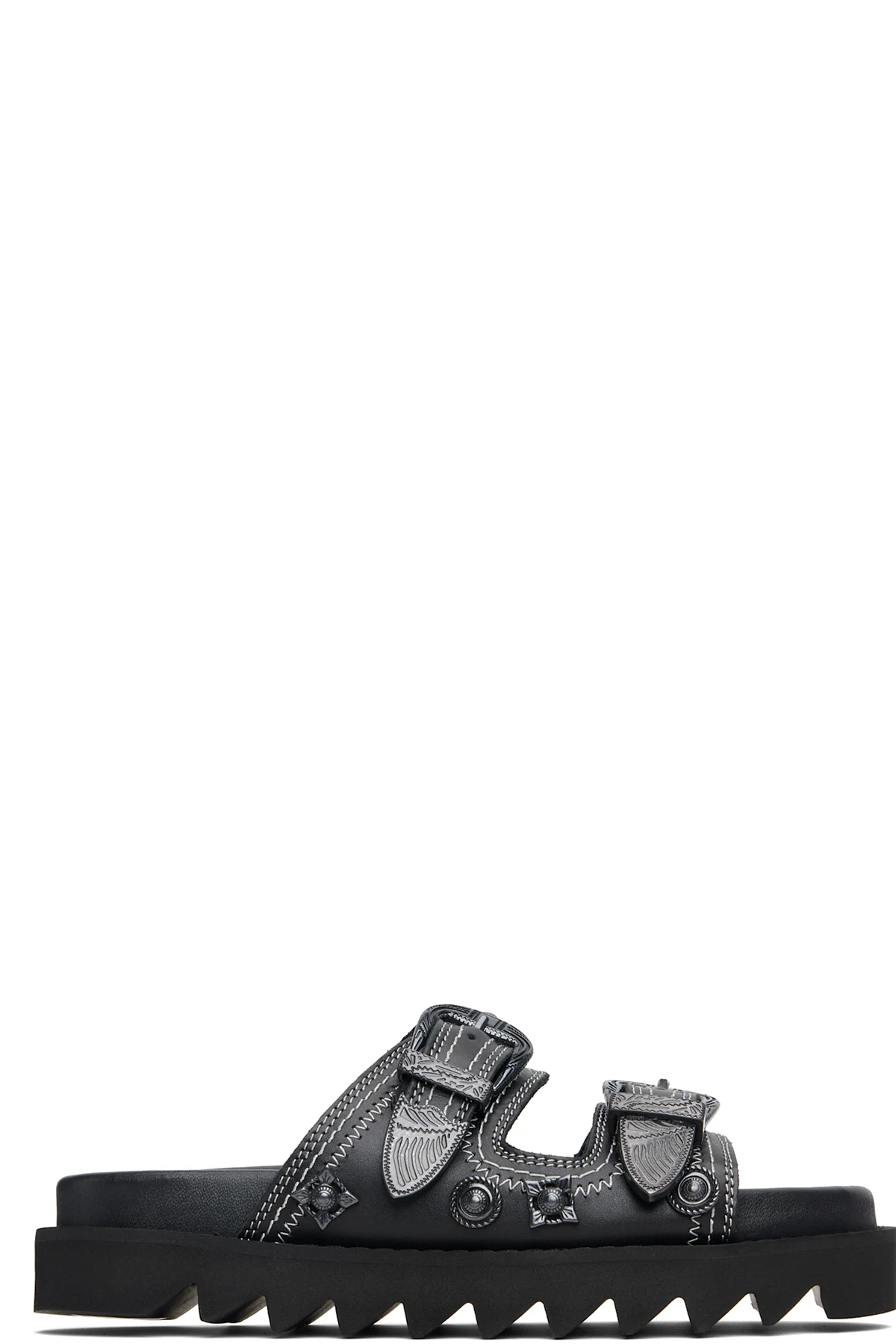 Black Contrast Stitch Leather Sandals