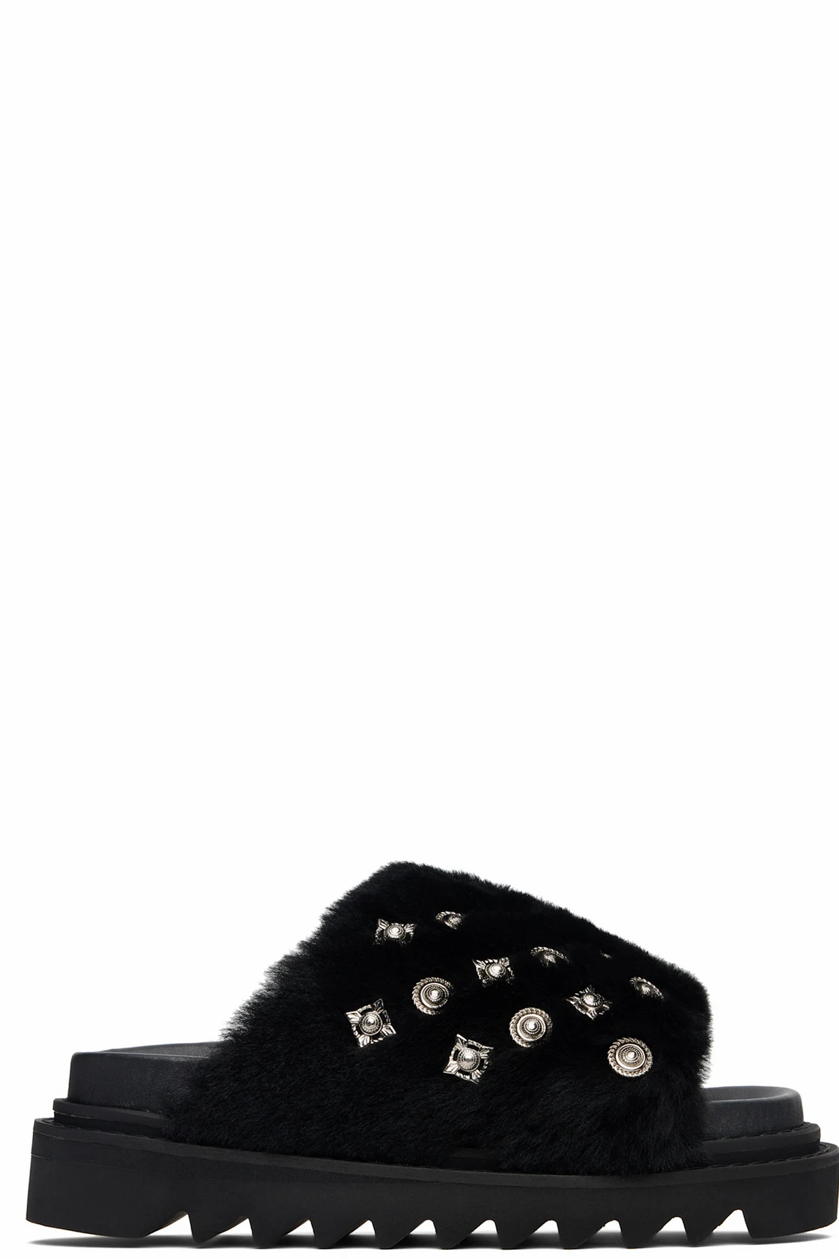 Black Fur Concho Slippers