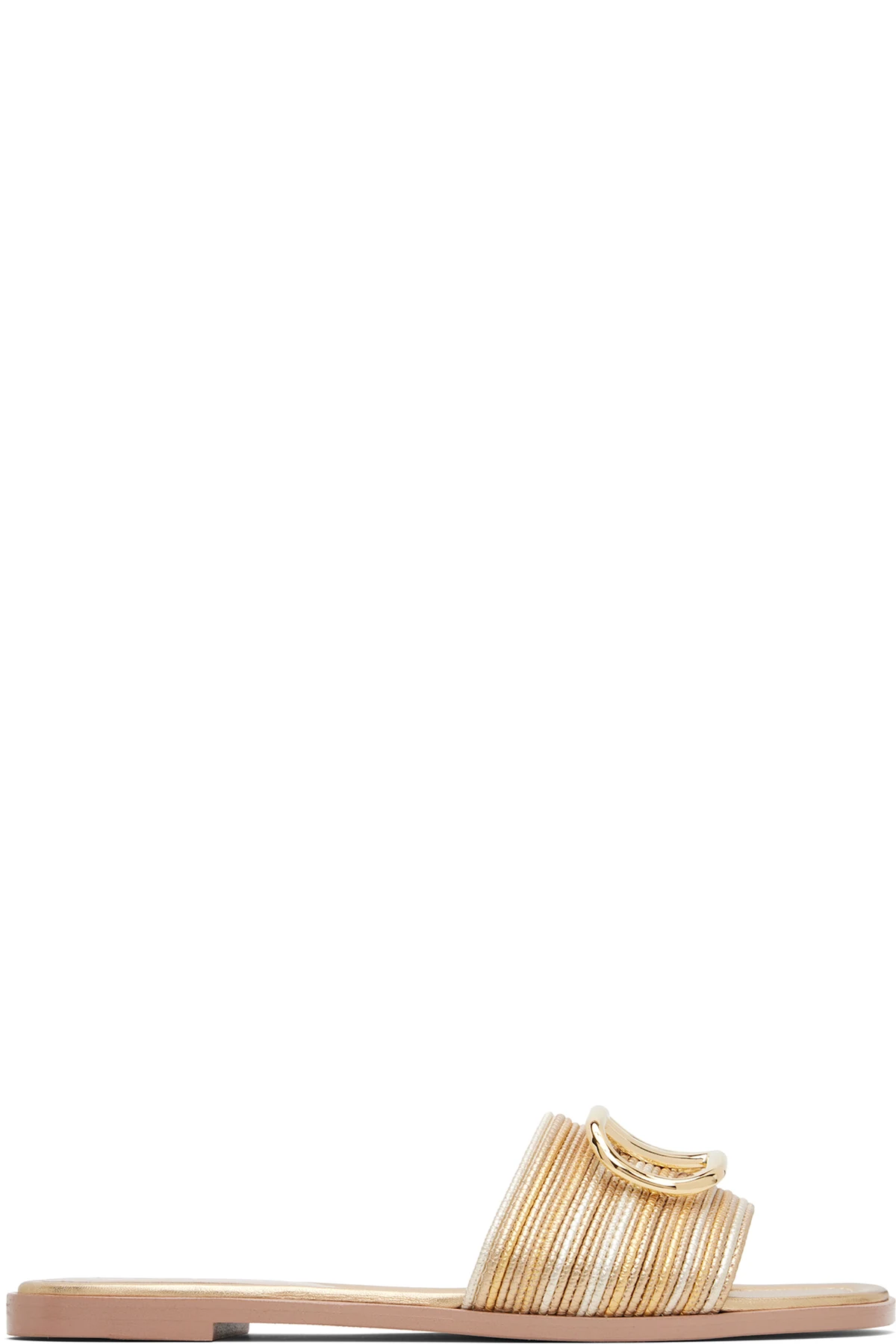 Gold VLogo Signature Metallic Leather Slide Sandals