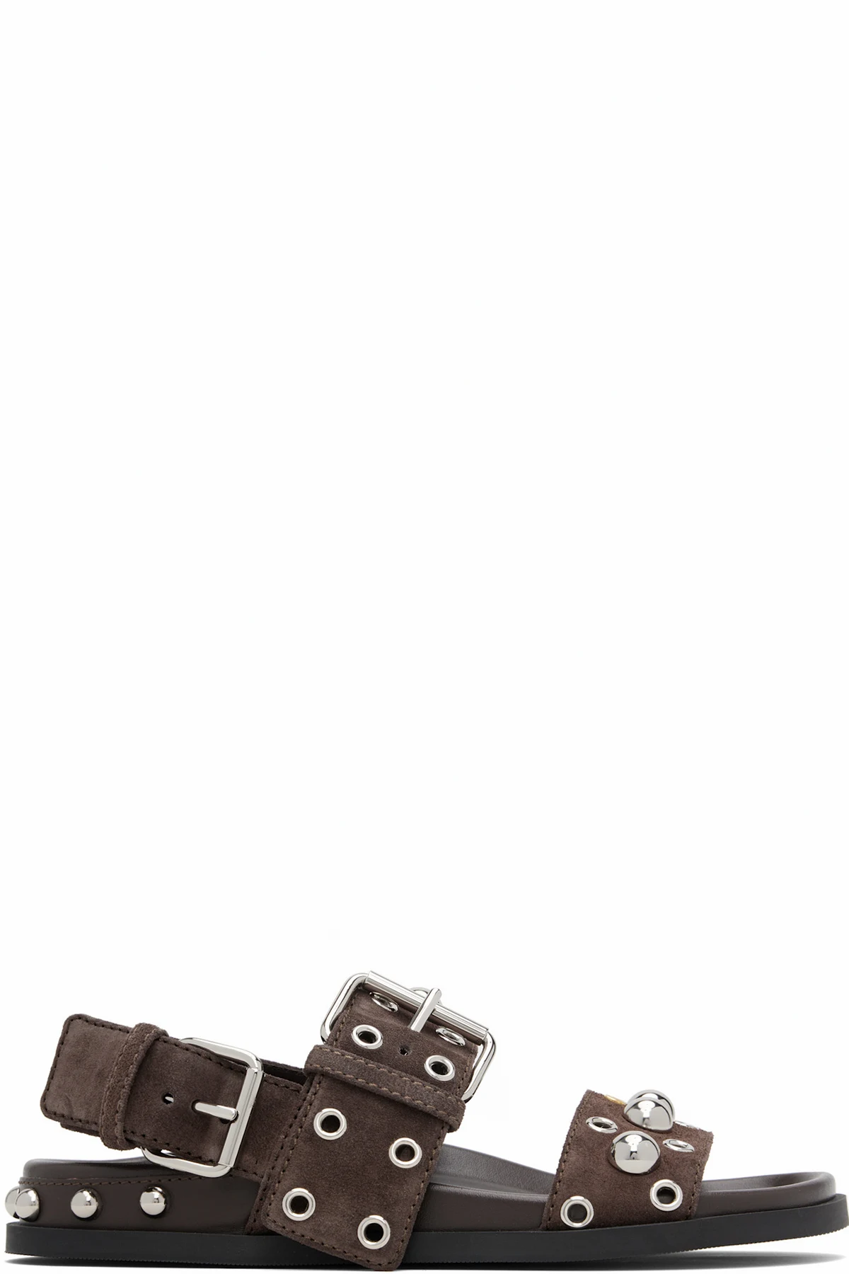 Brown Suede Round Studs Sandals