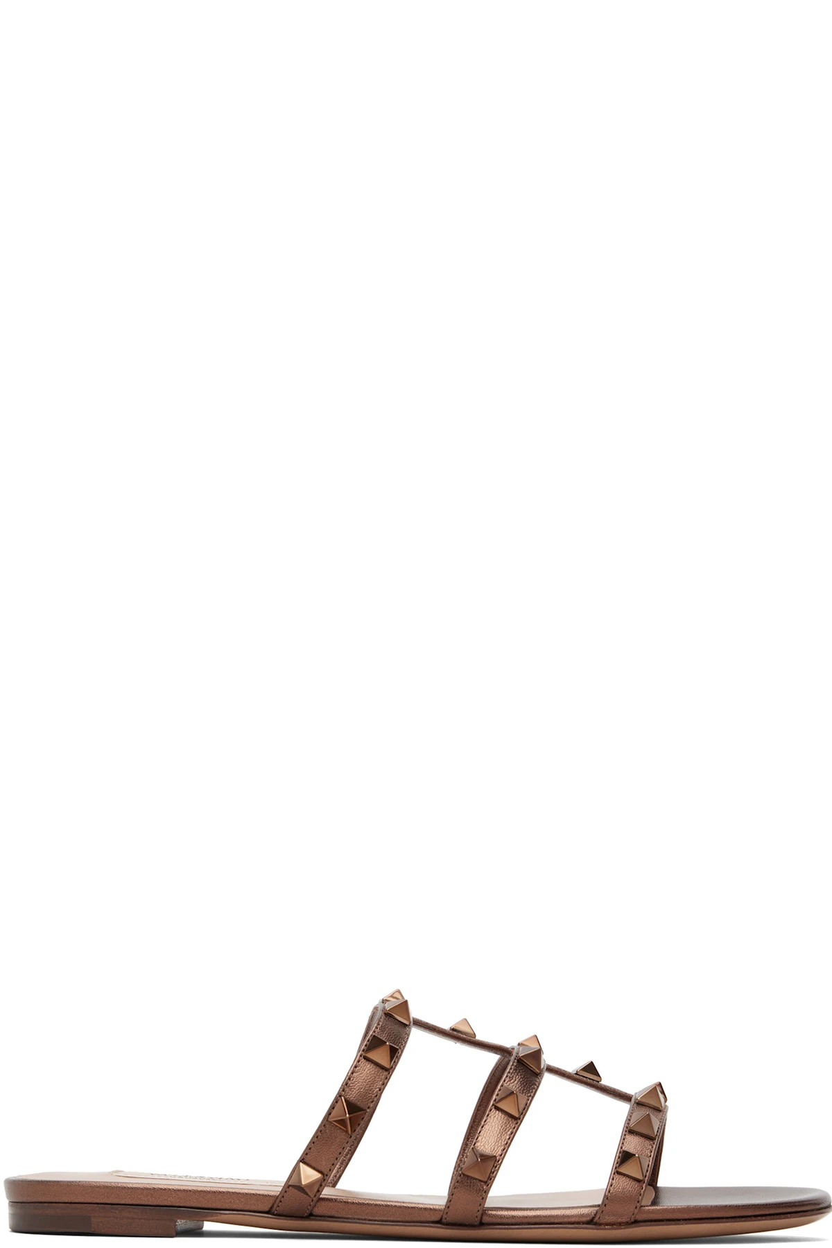 Bronze Rockstud Flat Metallic Nappa Slide Sandals