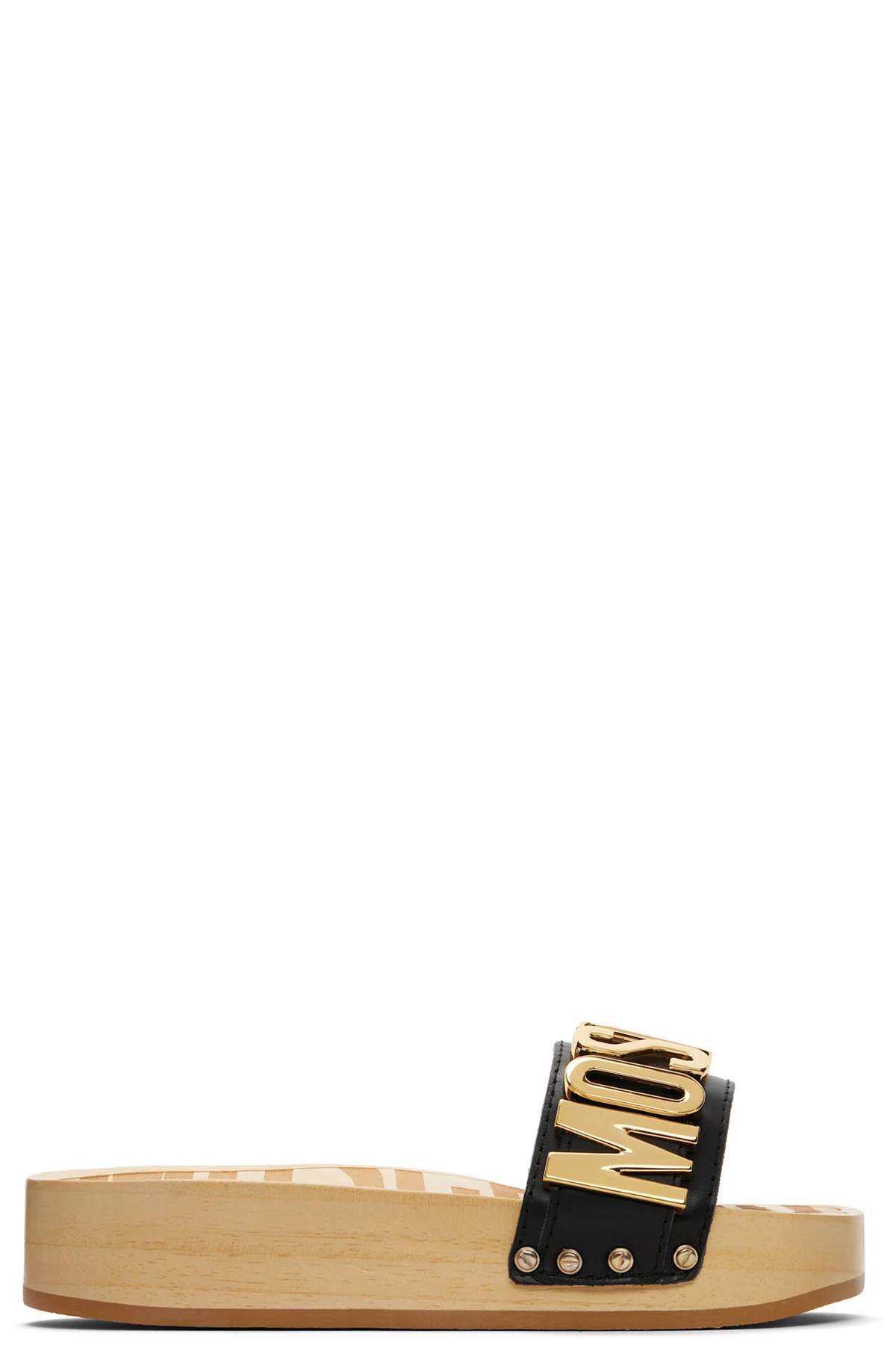 Beige & Black Calfskin Wood Sandals