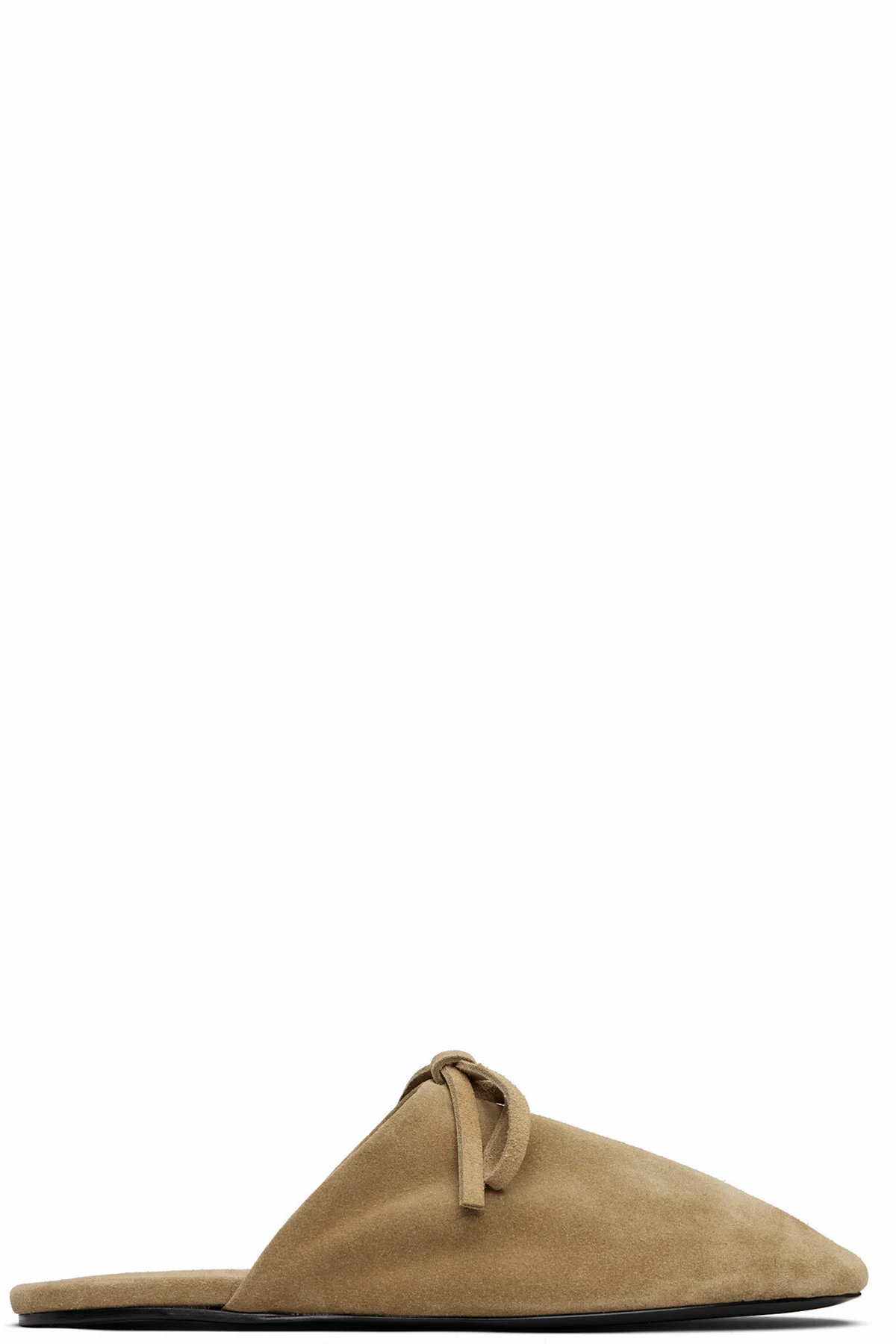 Beige Bow Suede Slippers