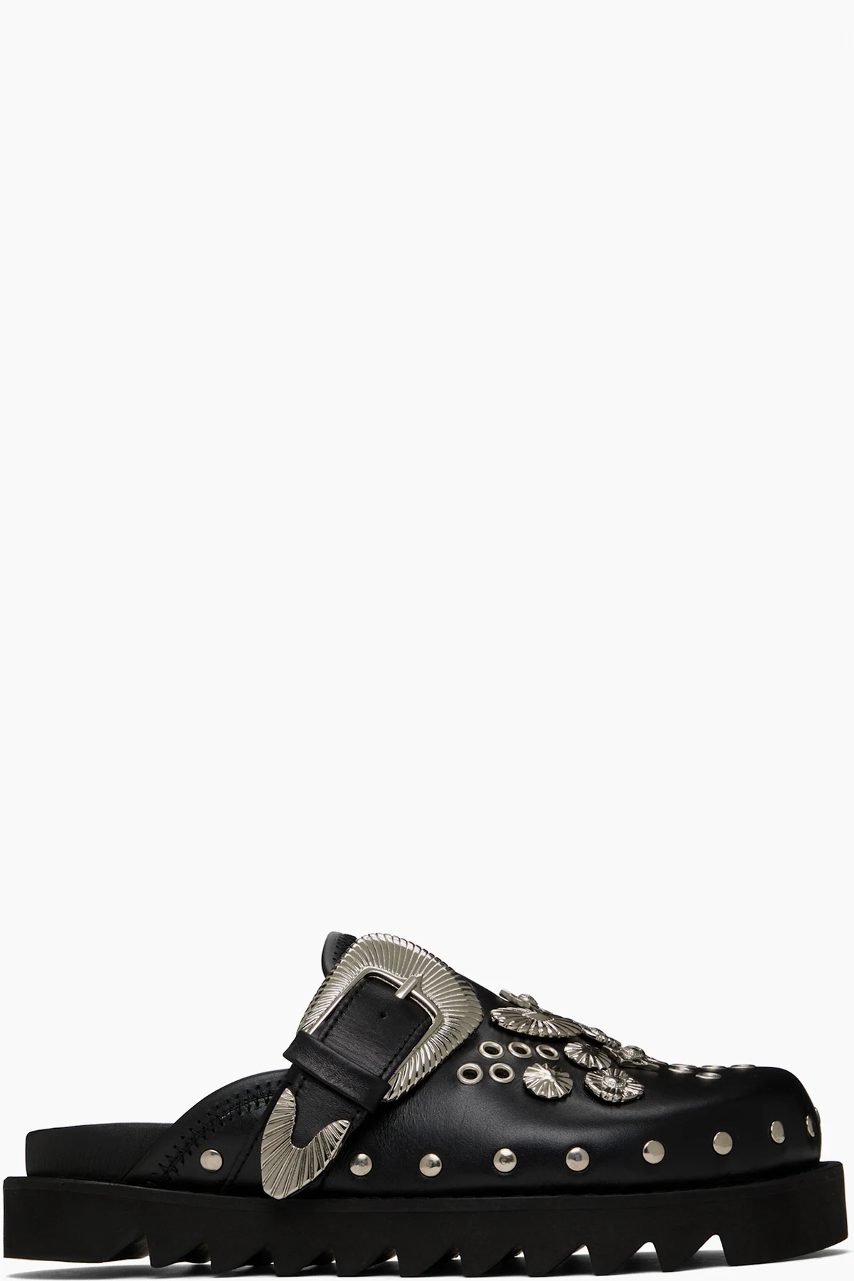 Black Eyelet Metal Sabot Slip-on Loafers