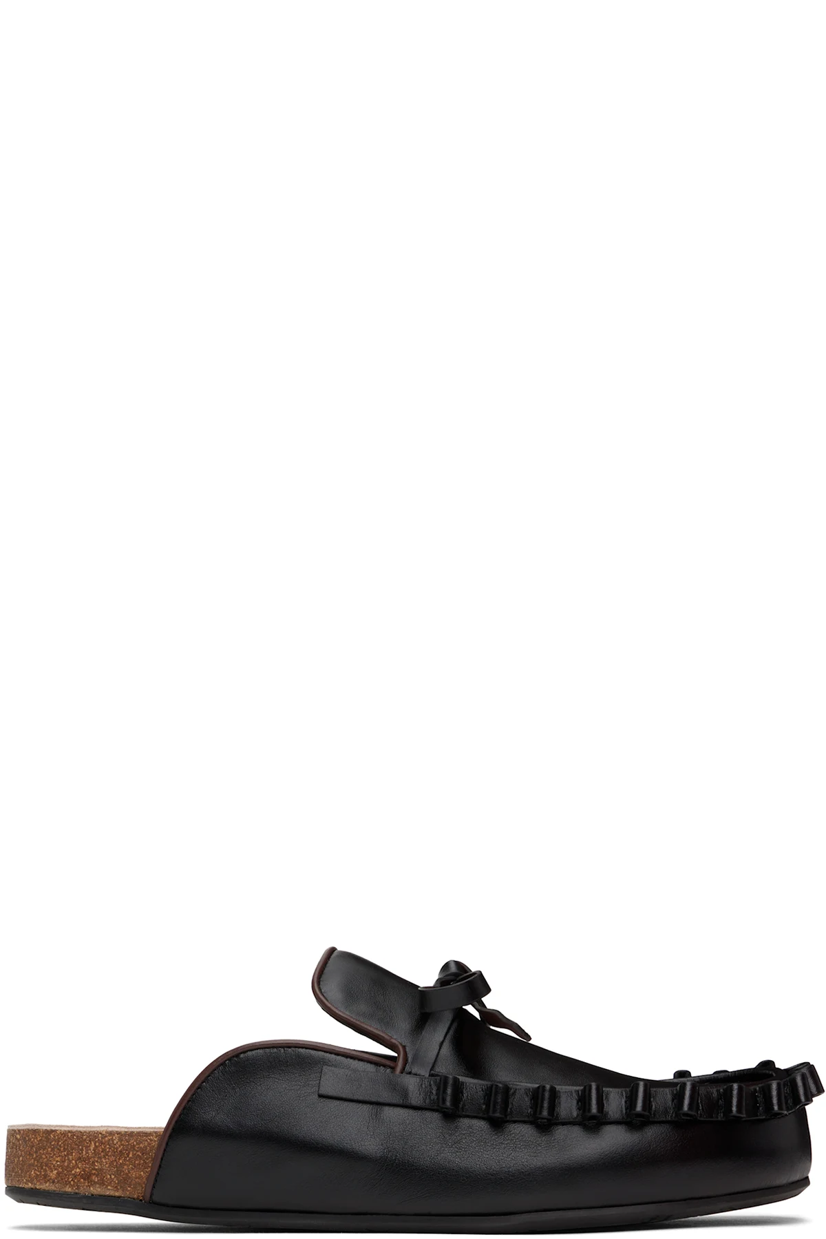 Black Ruffle Slip-on Loafers