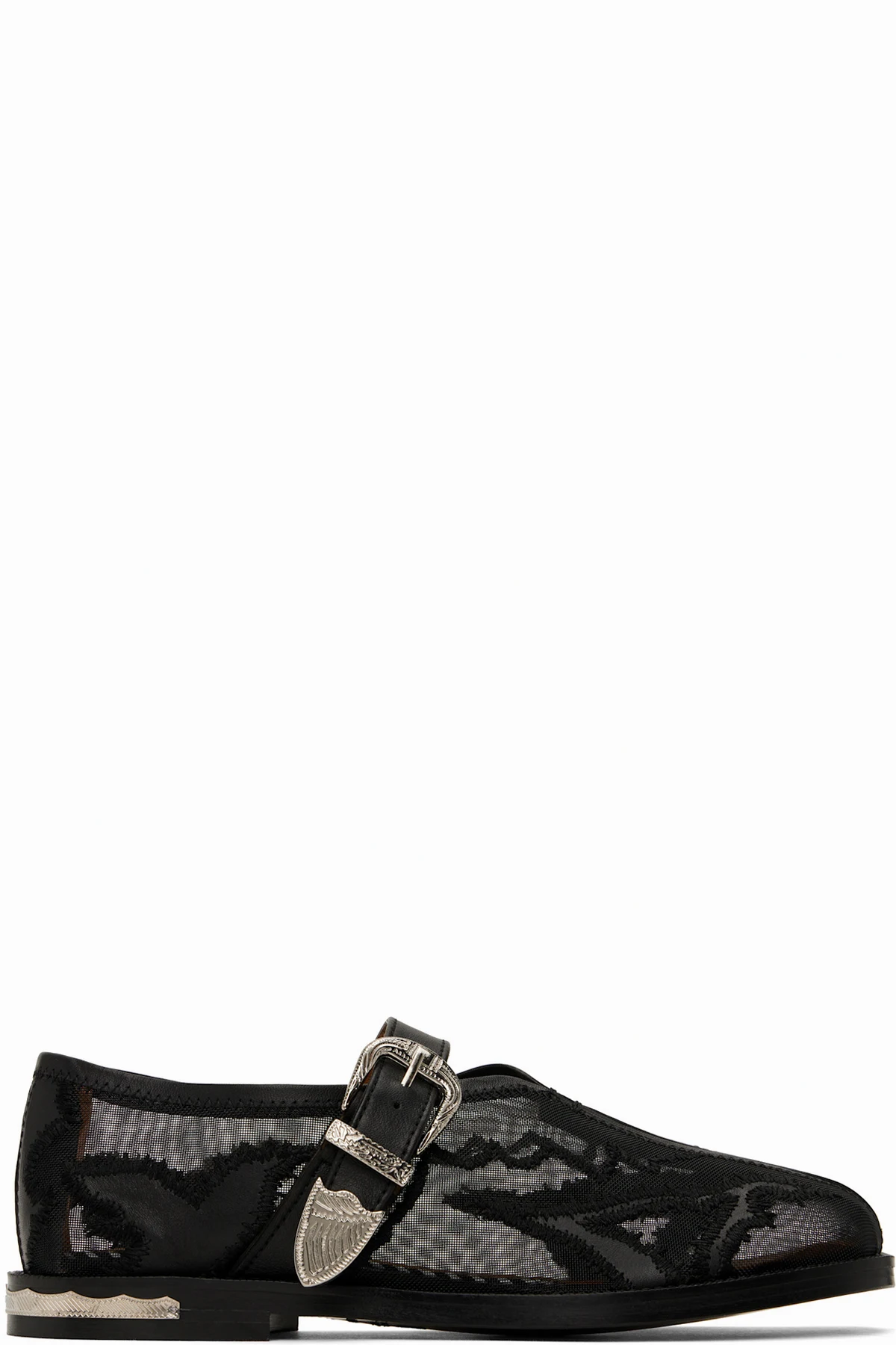 Black Mesh & Leather Loafers