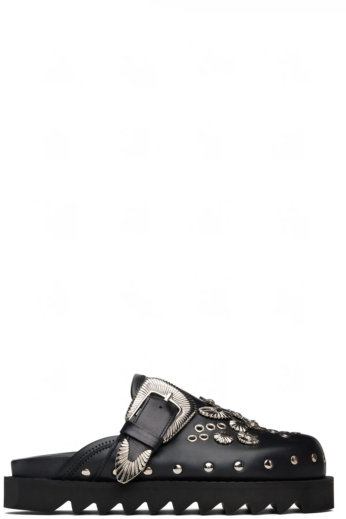 Black Eyelet Metal Sabot Loafers