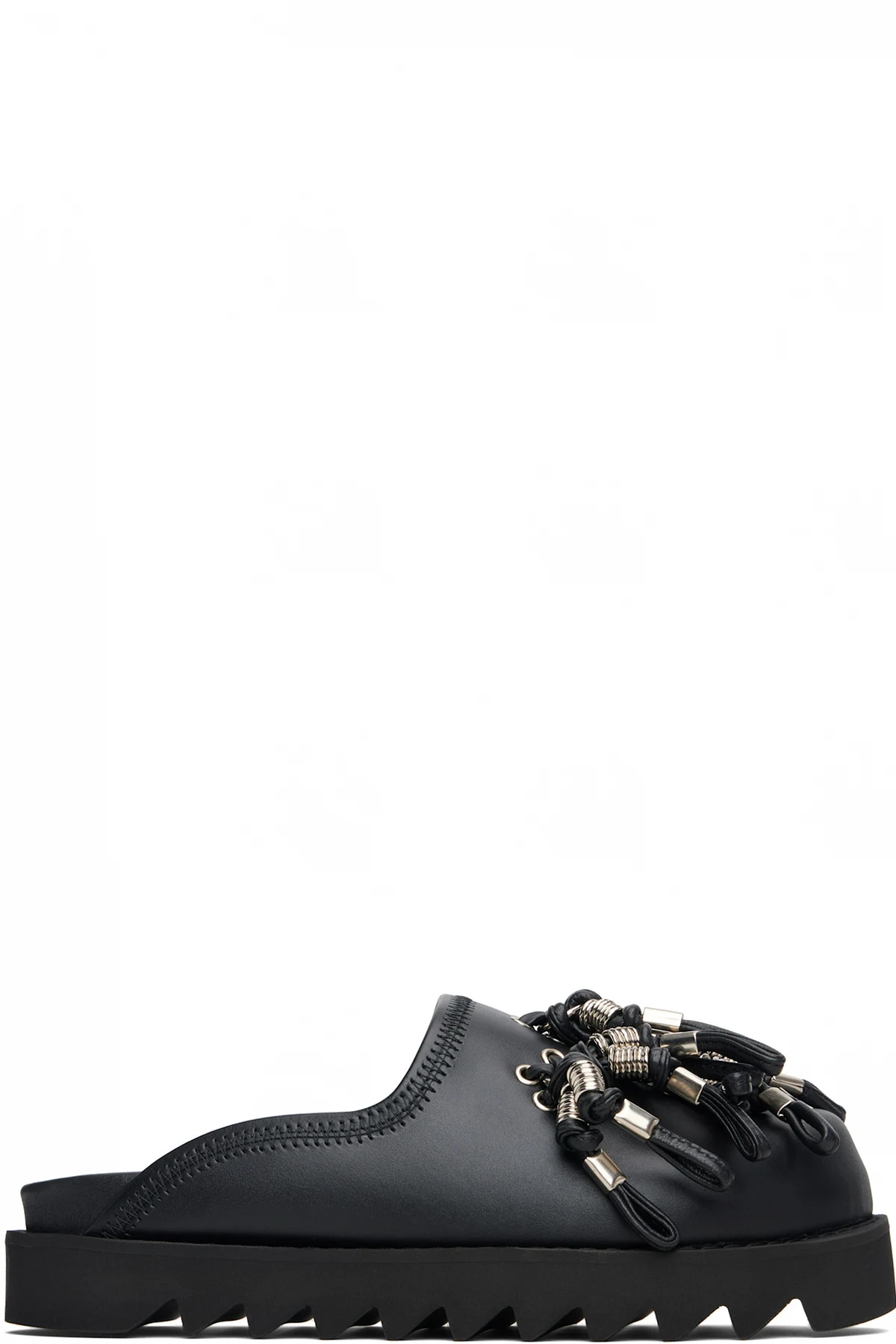 Black Beads Motif Sabot Slip-on Loafers