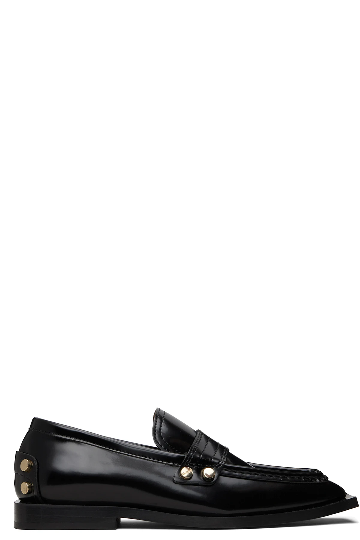 Black Studs Square Toe Loafers