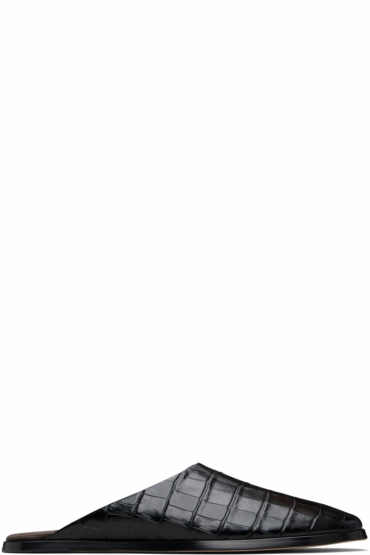 Black Croc Embossed Slides