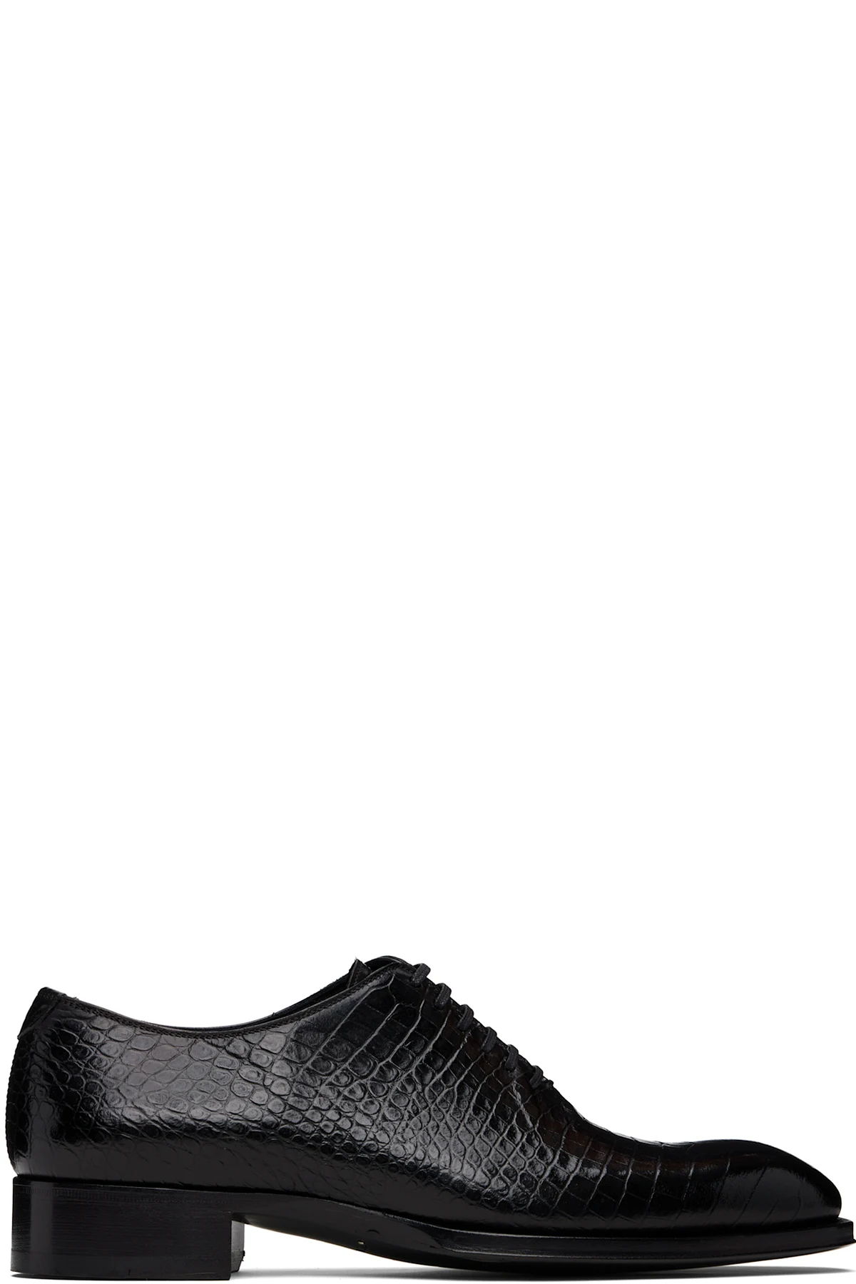Black Shiny Printed Croc Elkan Oxfords