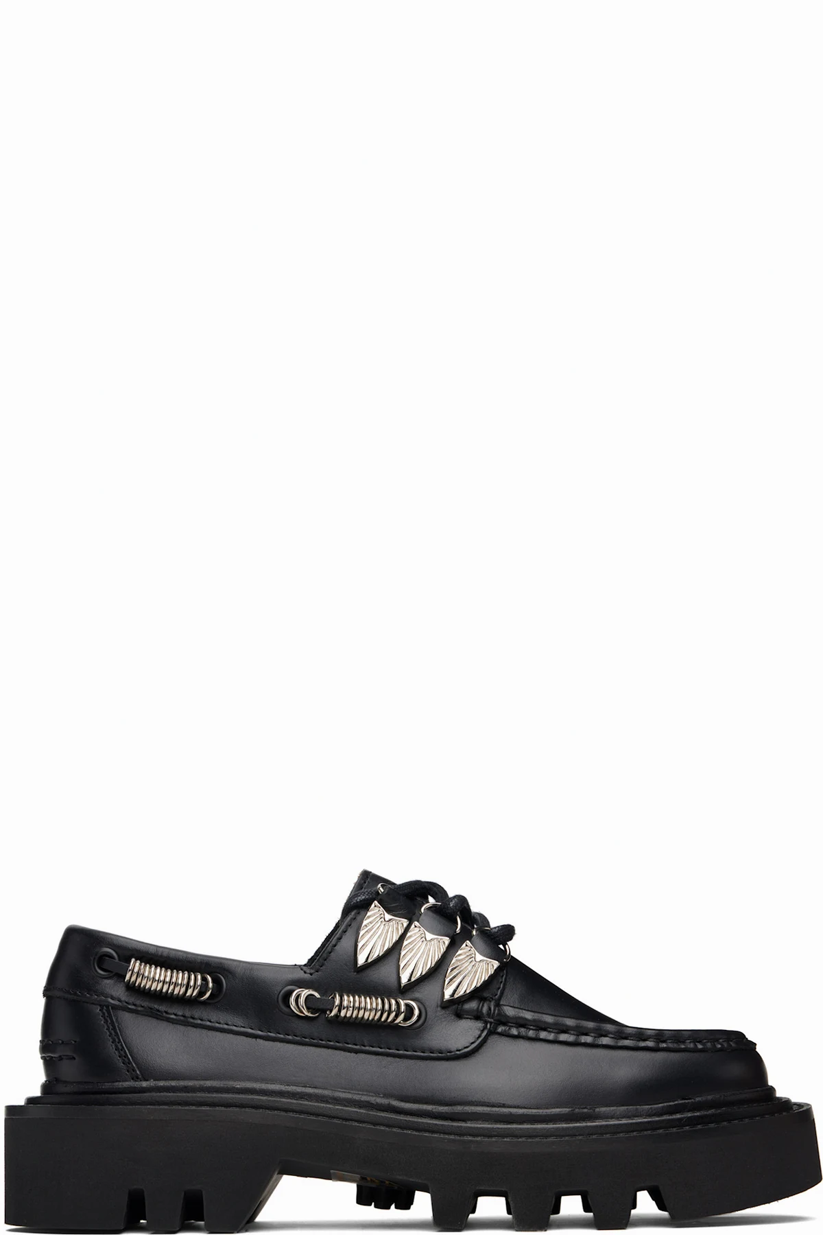 Black Lace Up Hoop Detail Boat Shoes