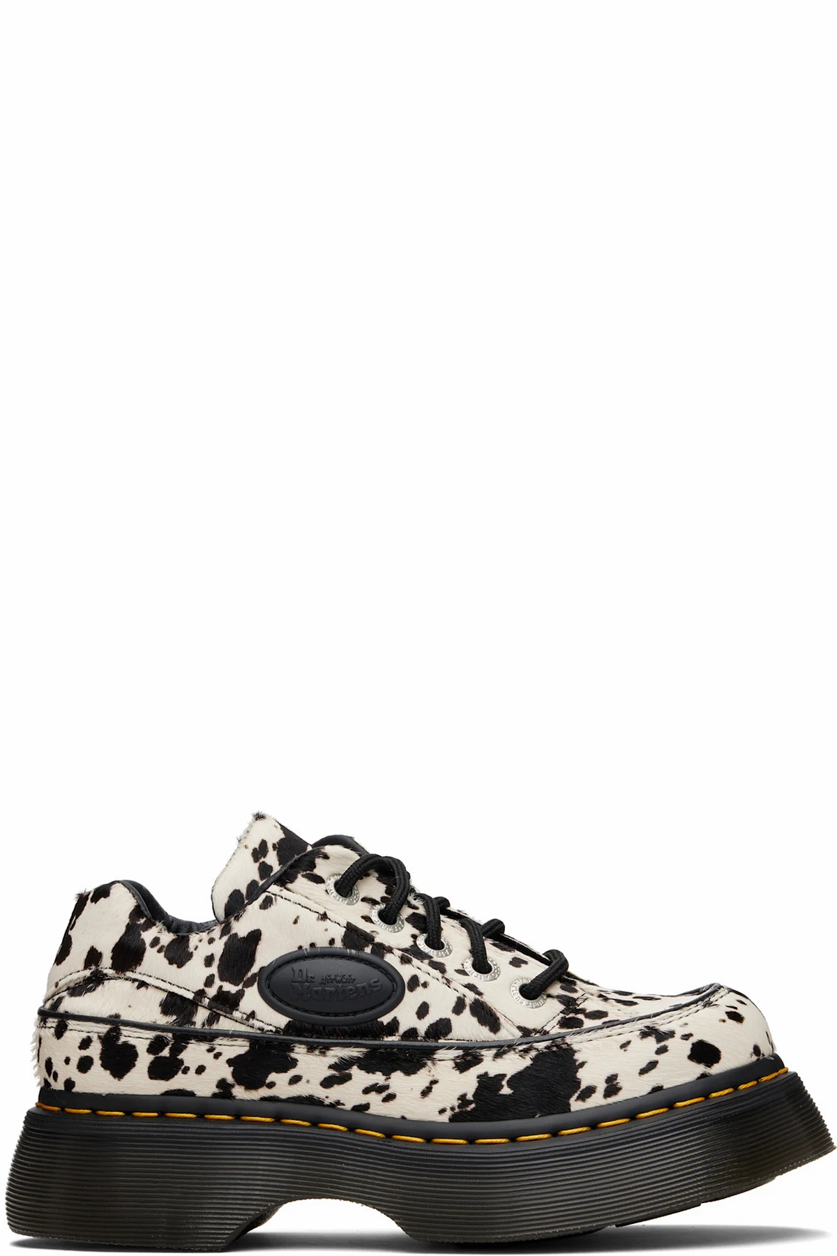 Black & White Buzz 5-Eye Dalmatian Hair On Leather Derbys