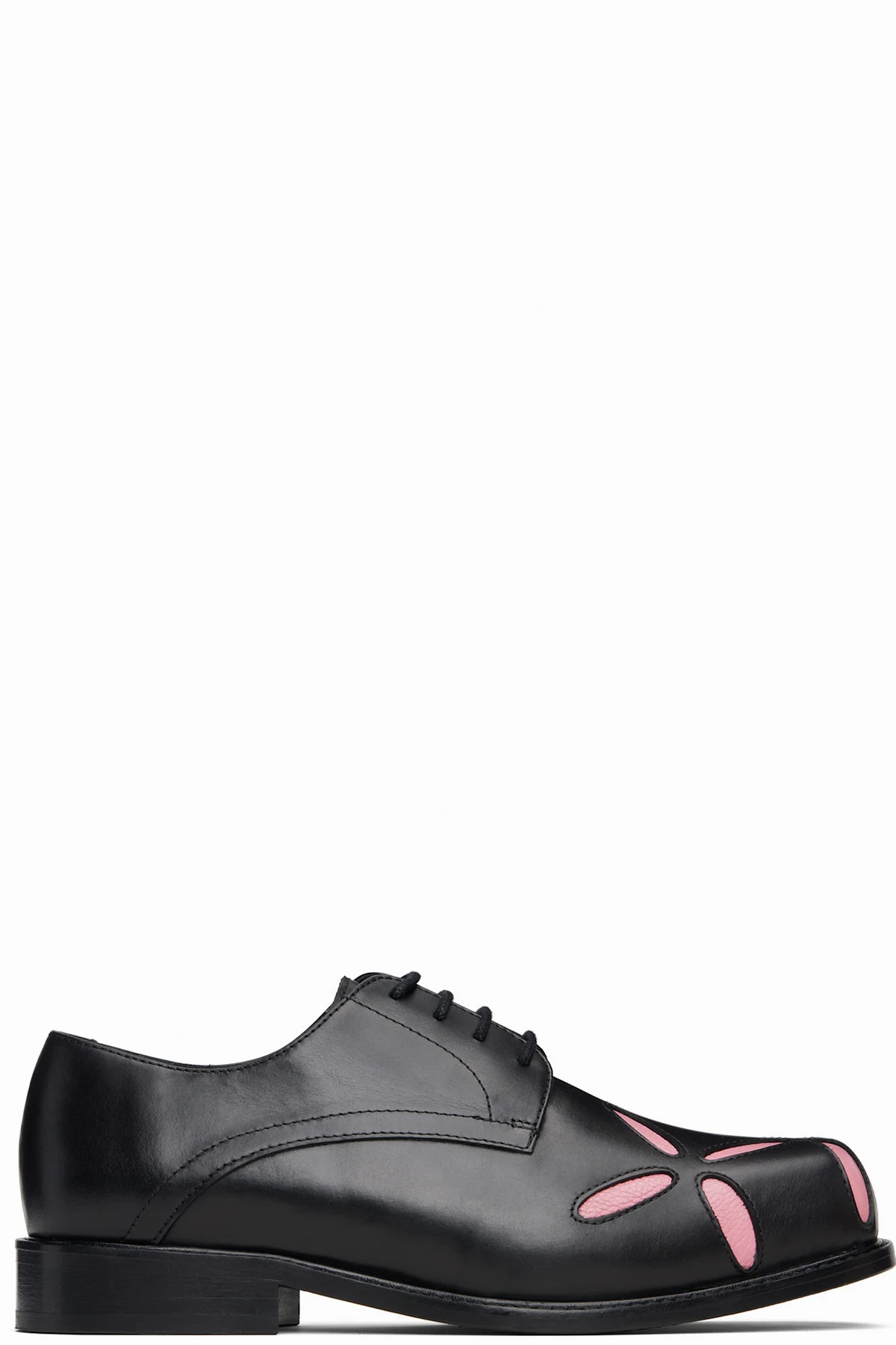 SSENSE Exclusive Black & Pink Slashed Square Toe Derbys