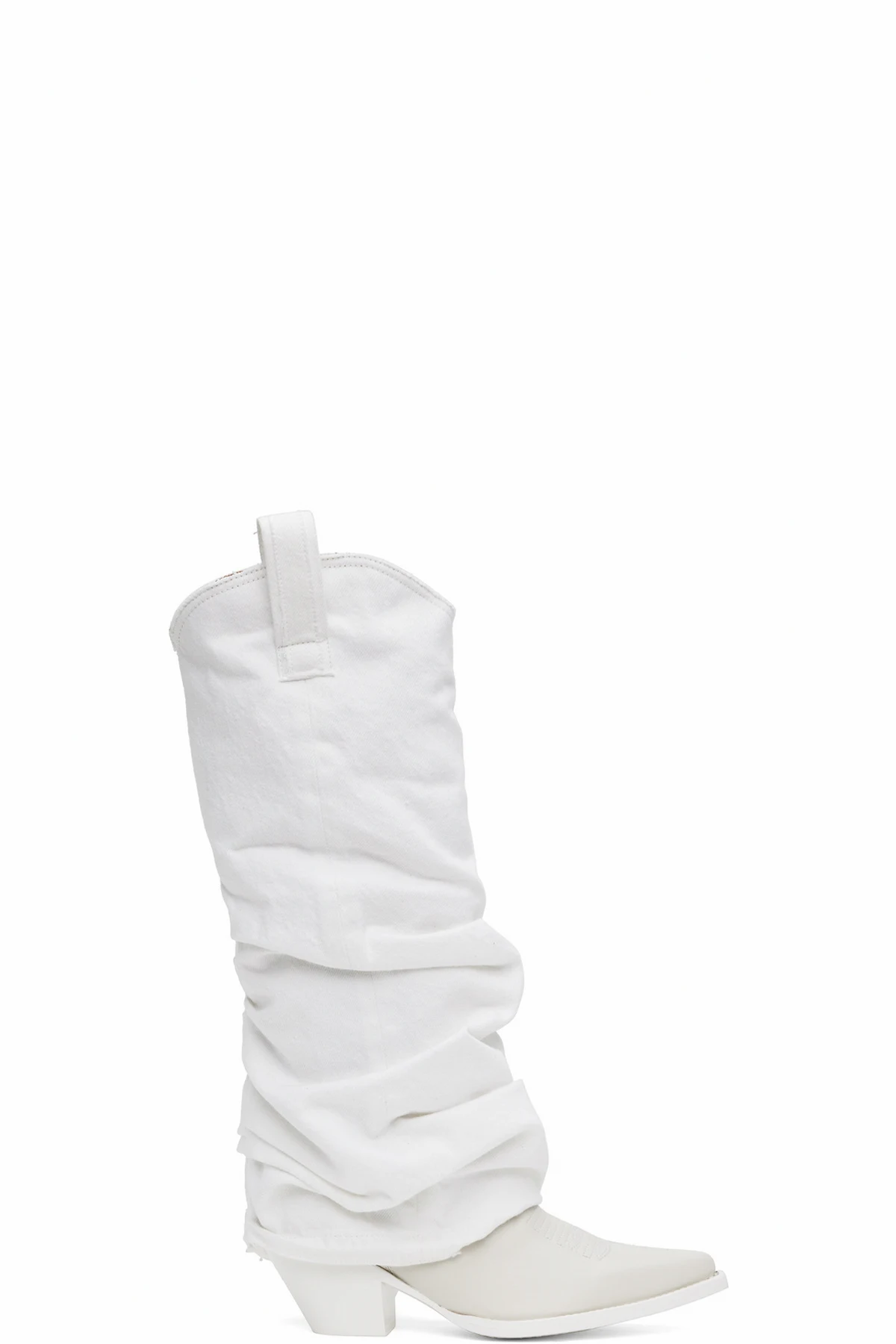 White Mid Cowboy Denim Sleeve Boots