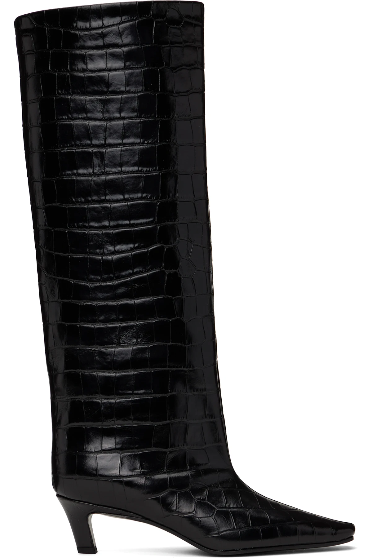 Brown Croco-Embossed Wide Shaft Tall Boots