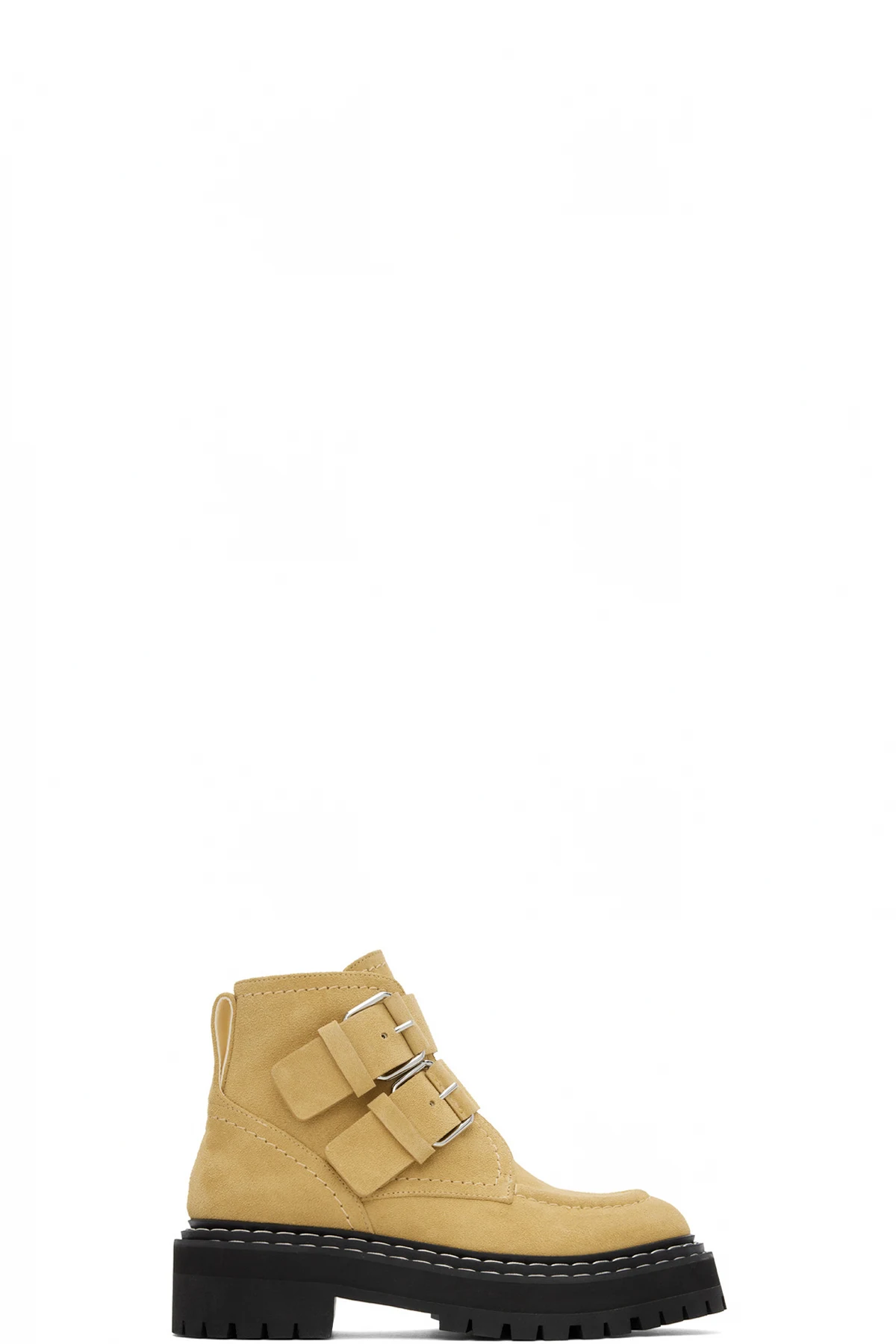 Beige Lug Sole Buckle Boots