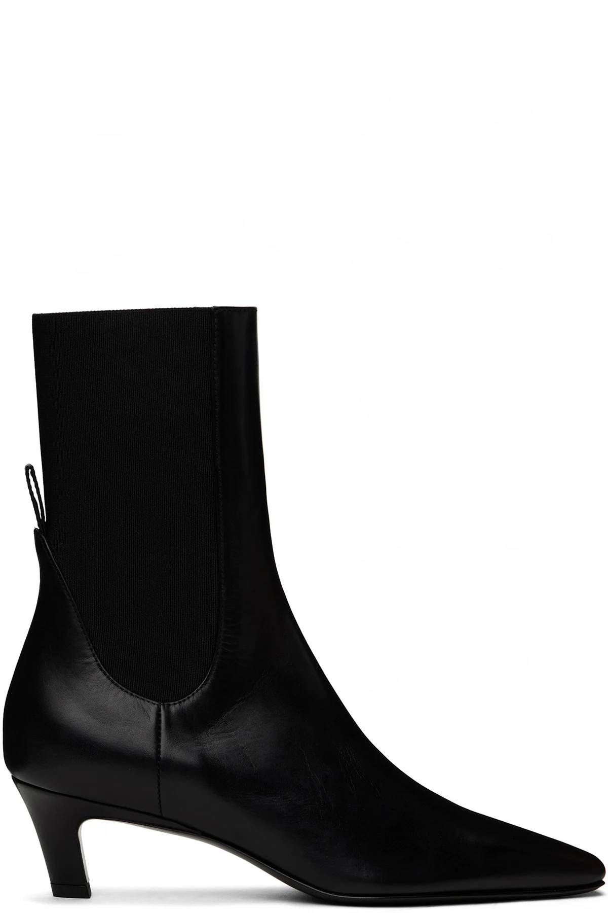 Black Leather Mid-Heel Boots