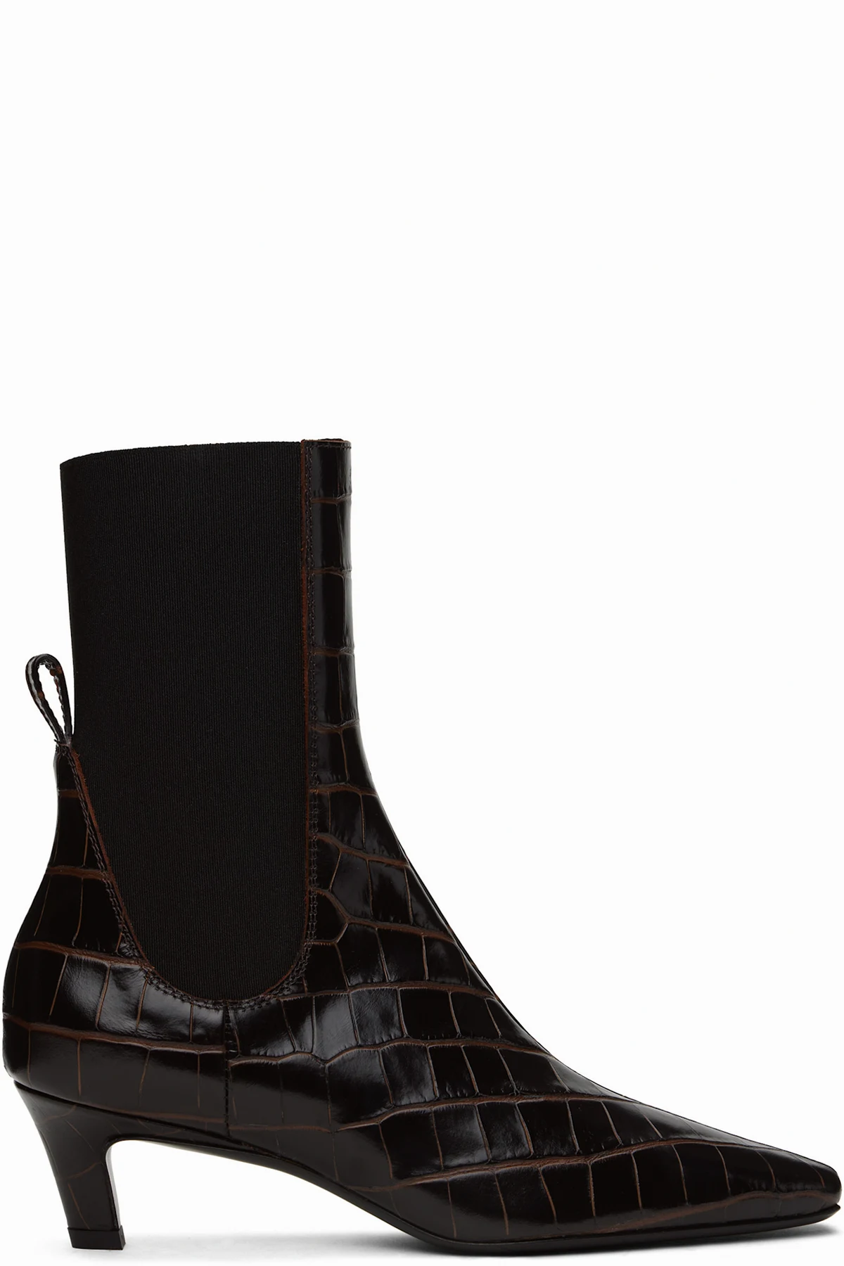 Brown Croco-Embossed Mid-Heel Boots