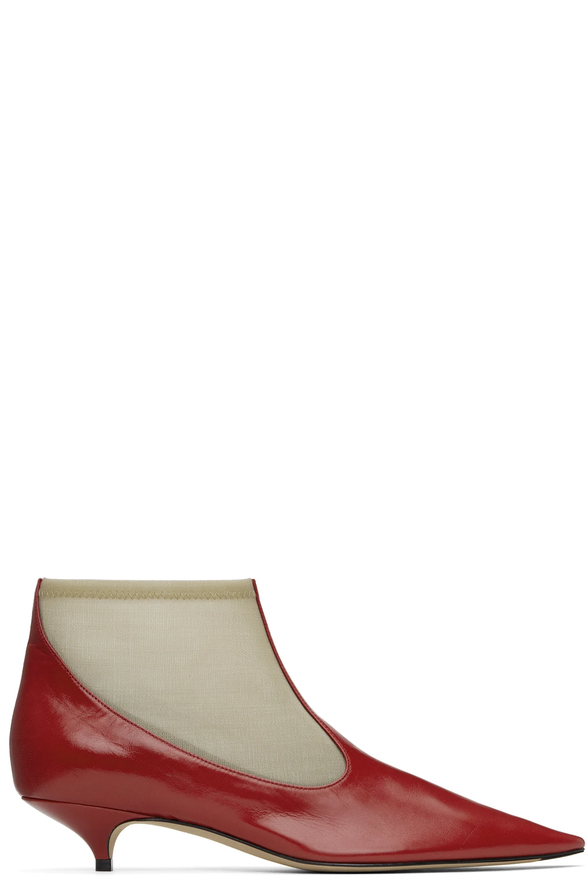 Beige & Red Mesh Boots