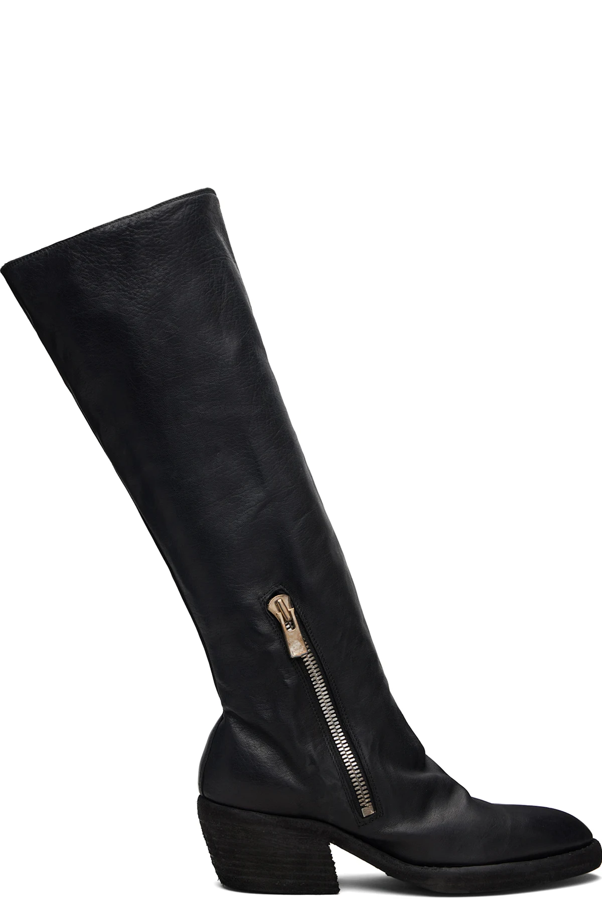 Black Soft Horse Black Side Zip Hi Boots