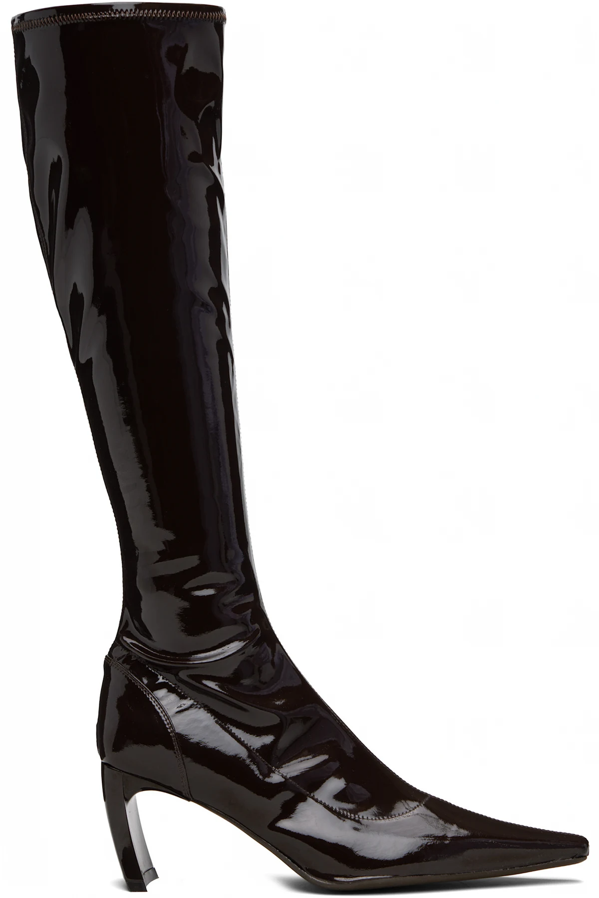 Brown Serpent Stretch Pointed Slim Tall Boots