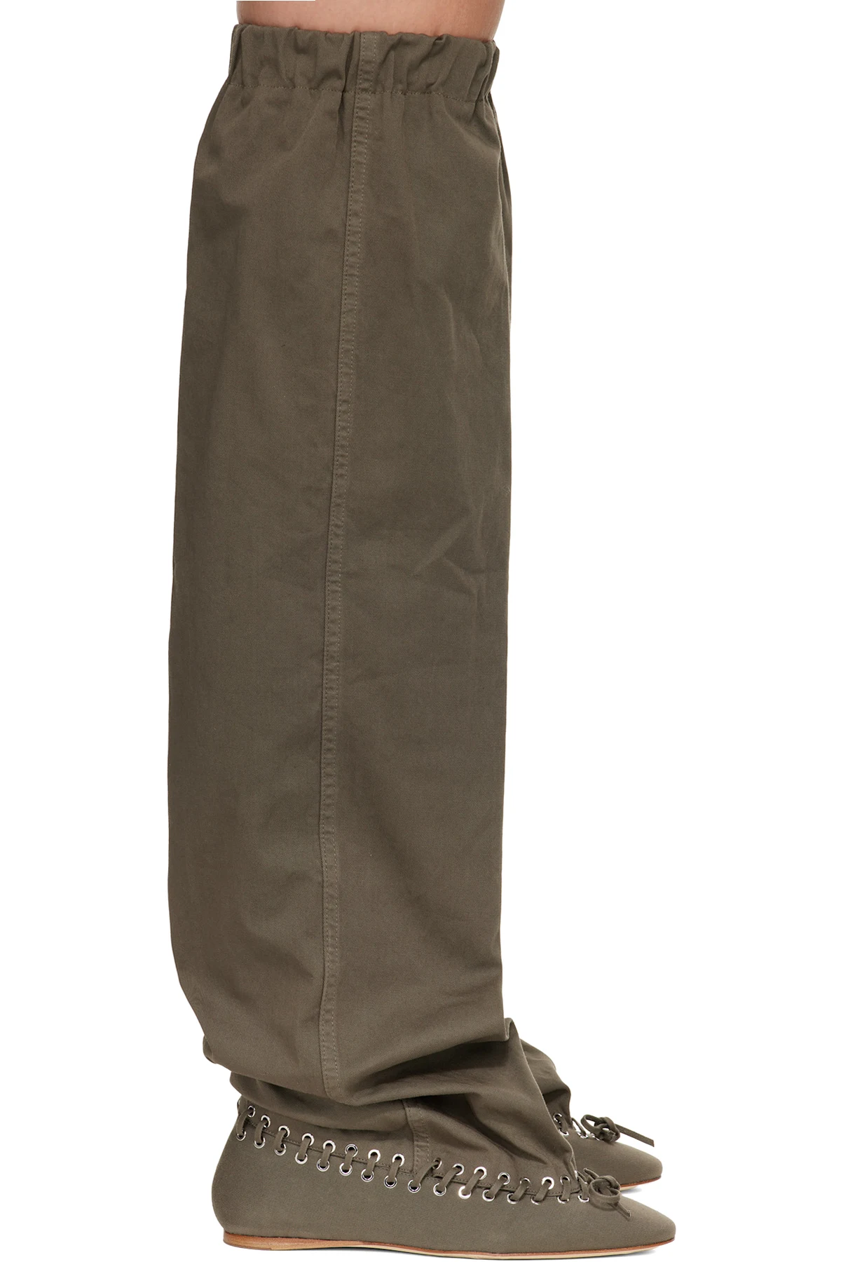 Khaki Level Flat Thigh High Tall Boots