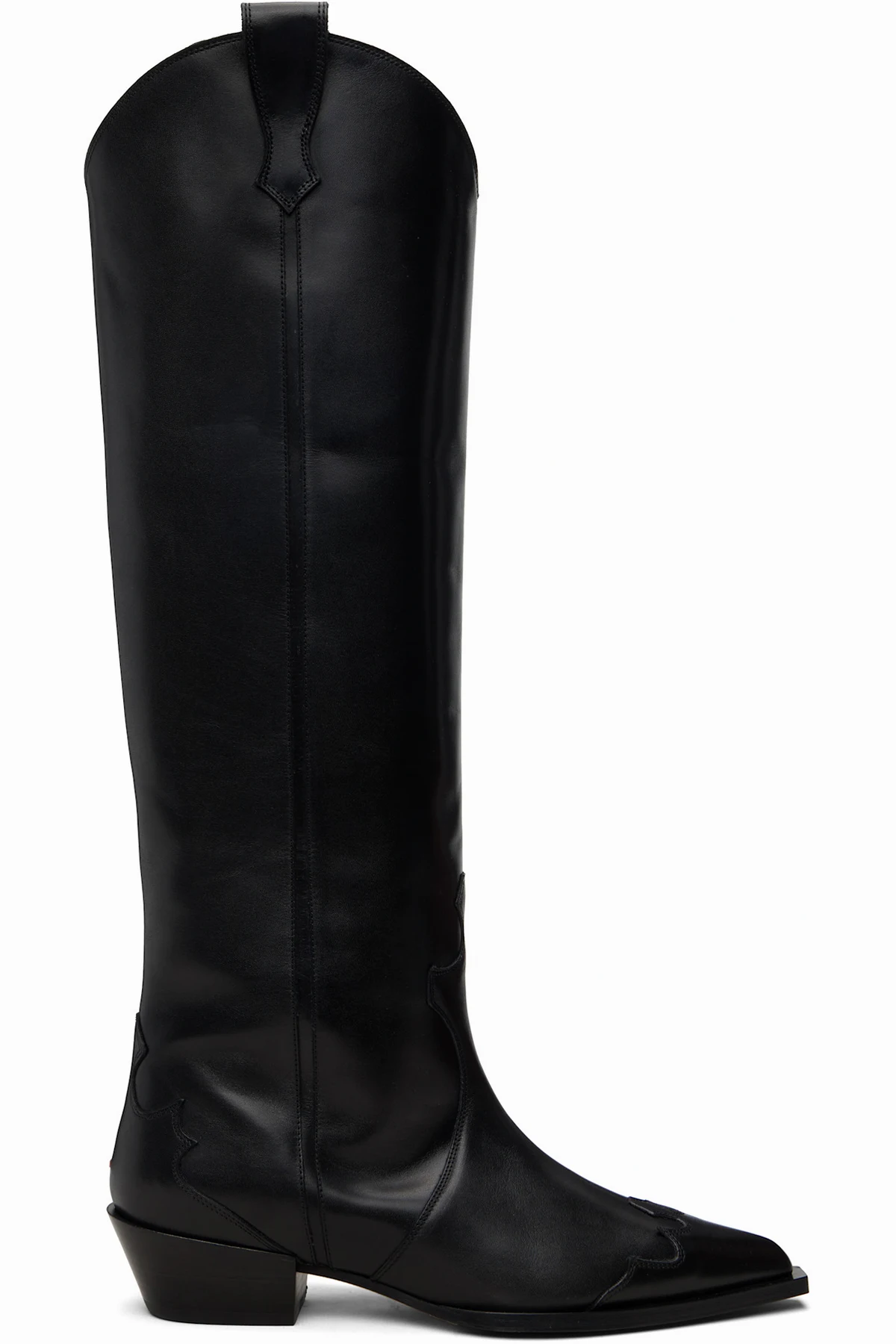 Black Aruna Leather Knee-High Cowboy Boots