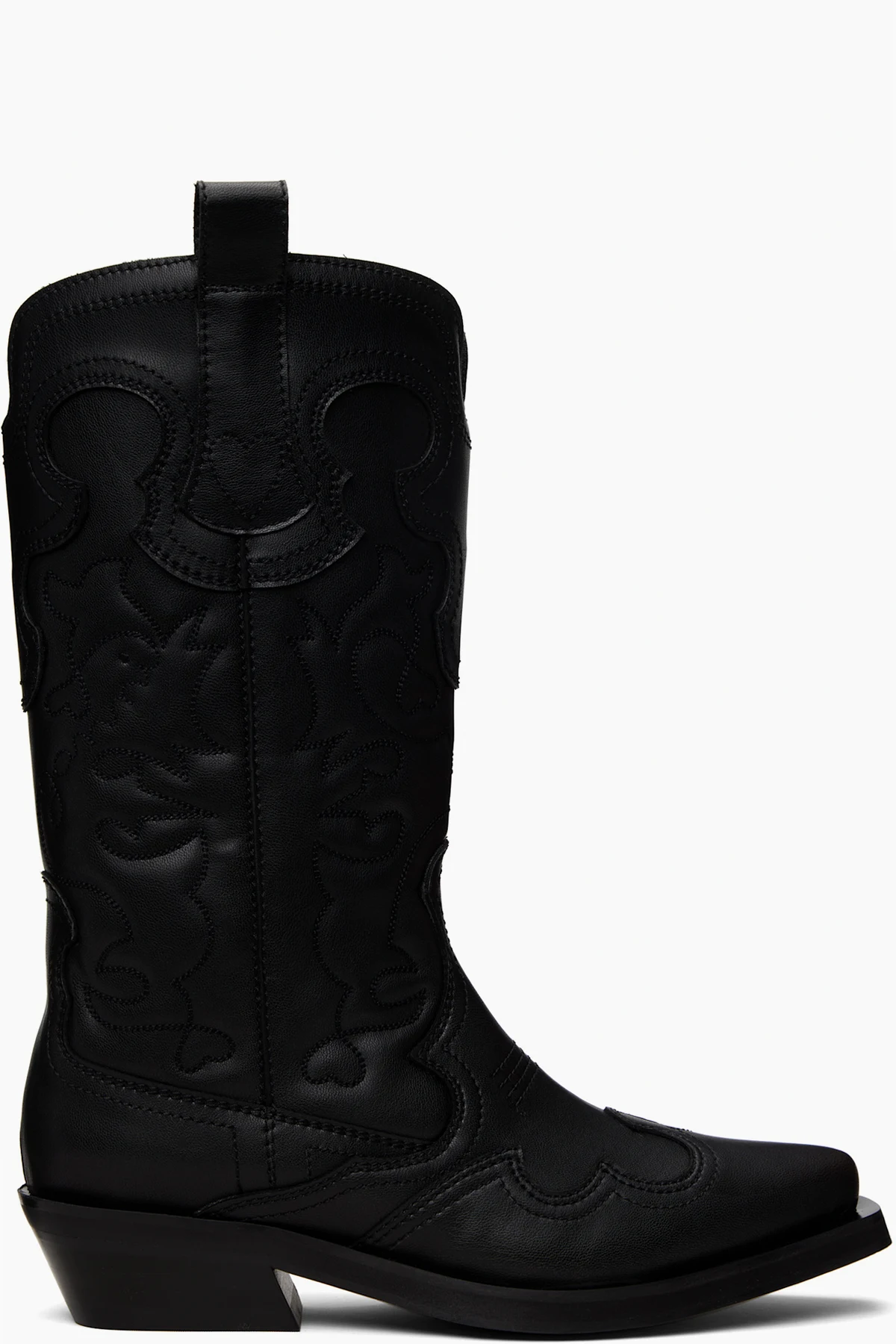Black Mid Shaft Embroidered Western Boots