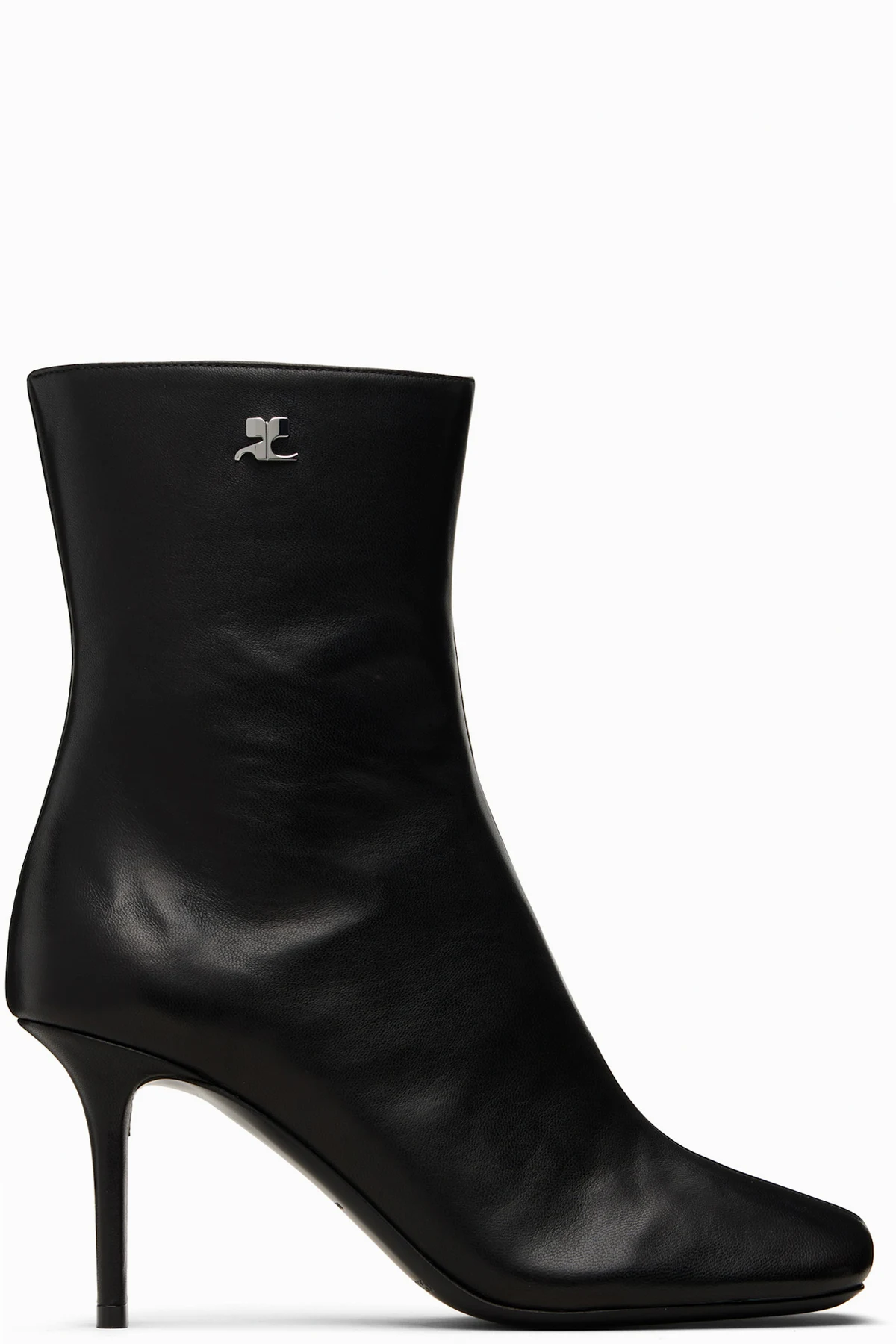 Black Square Toe Leather Ankle Boots