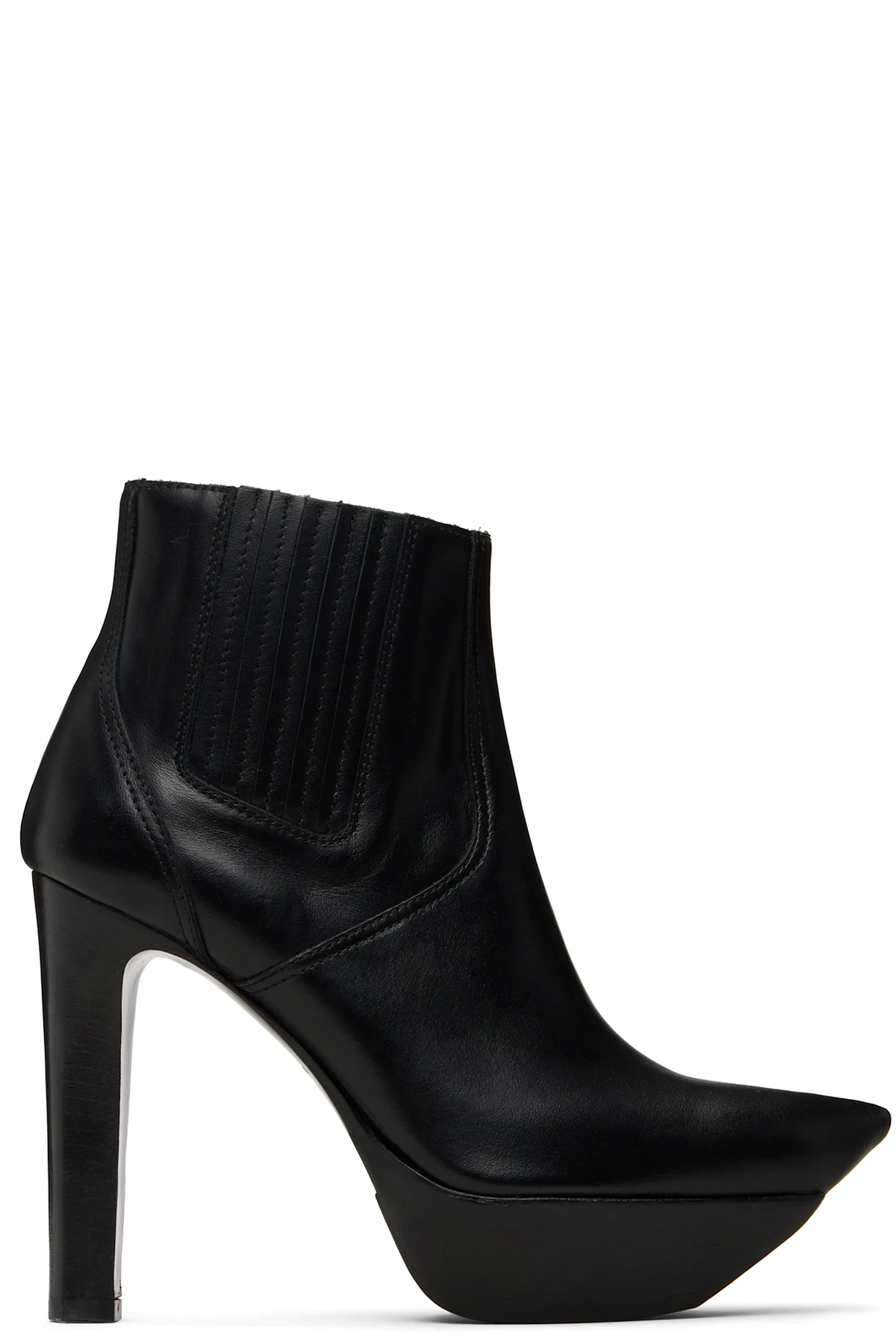 Black Pointy Toe Platform Heeled Ankle Boots