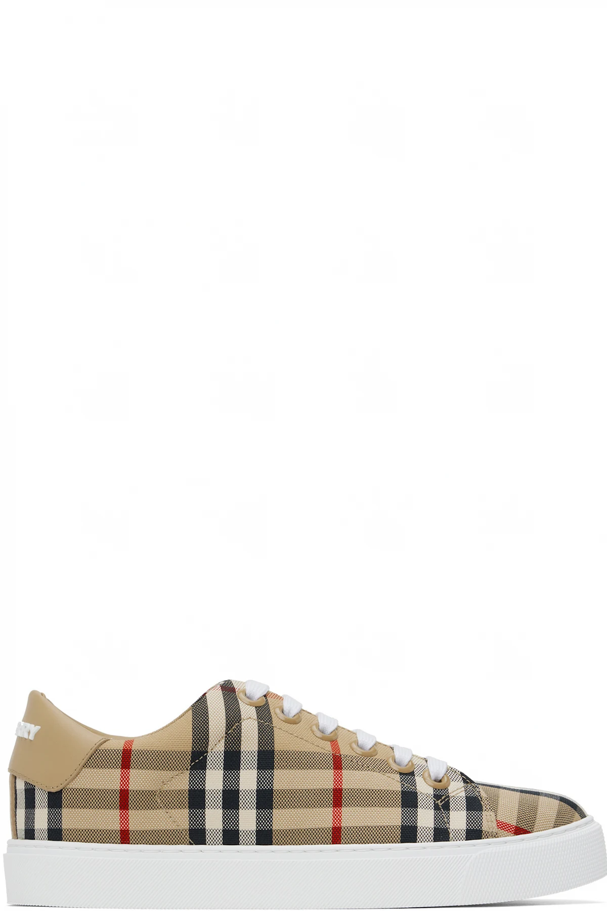 Beige Check & Leather Sneakers