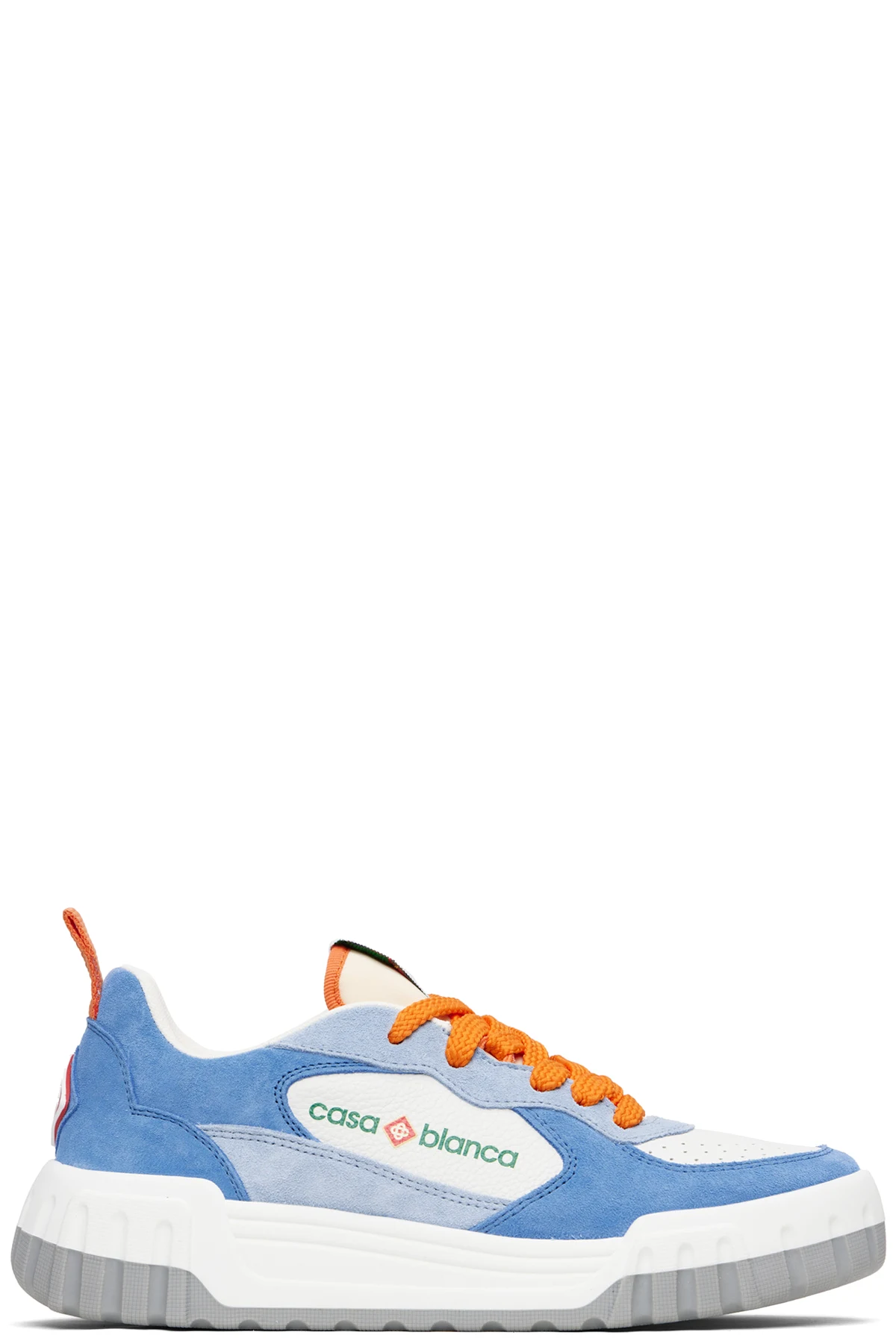 White & Blue Suede Court Sneakers