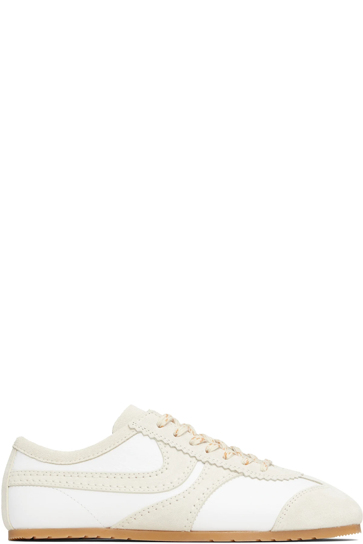 White & Beige Suede Sneakers