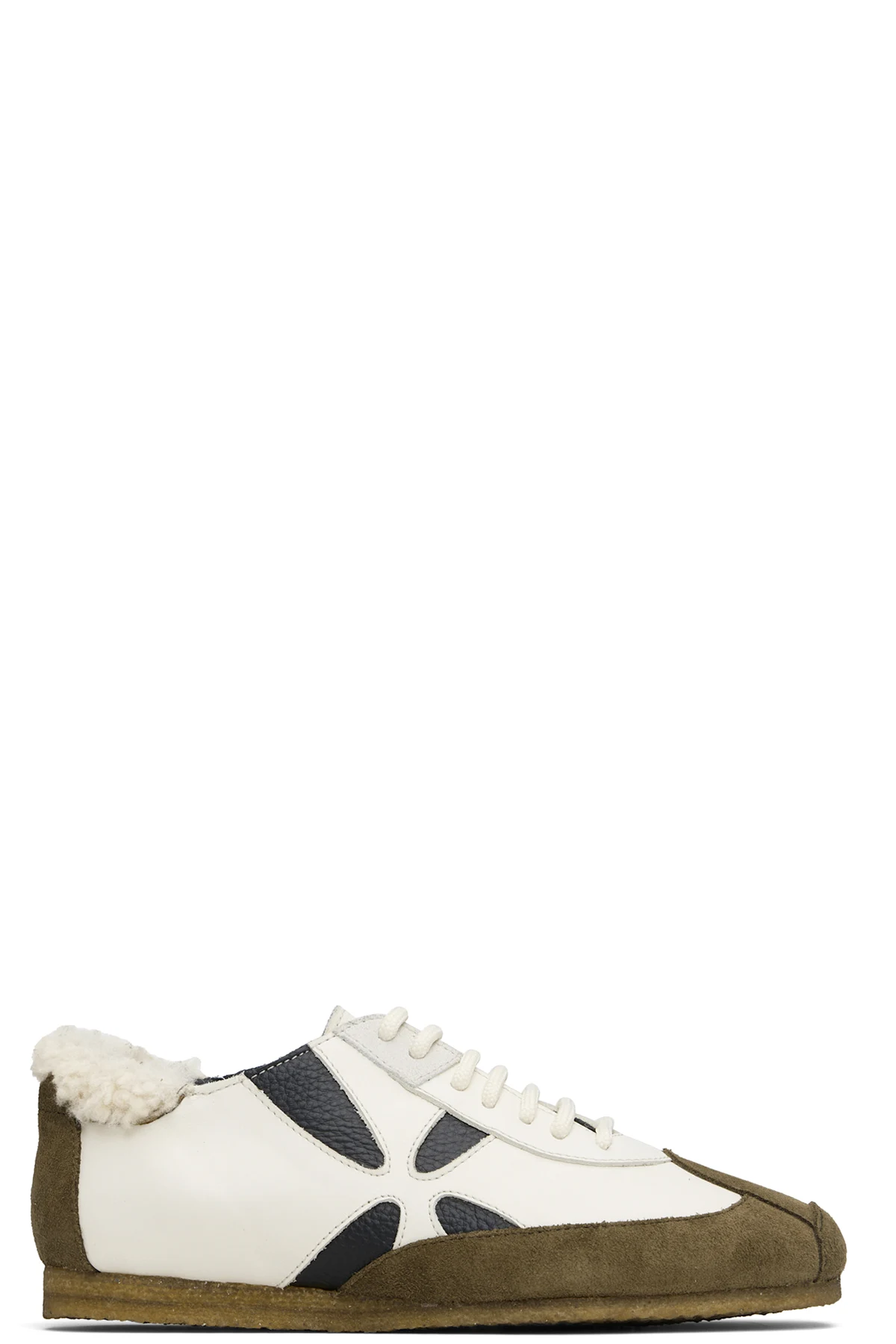 Off-White & Khaki Slashed Trainer Sneakers