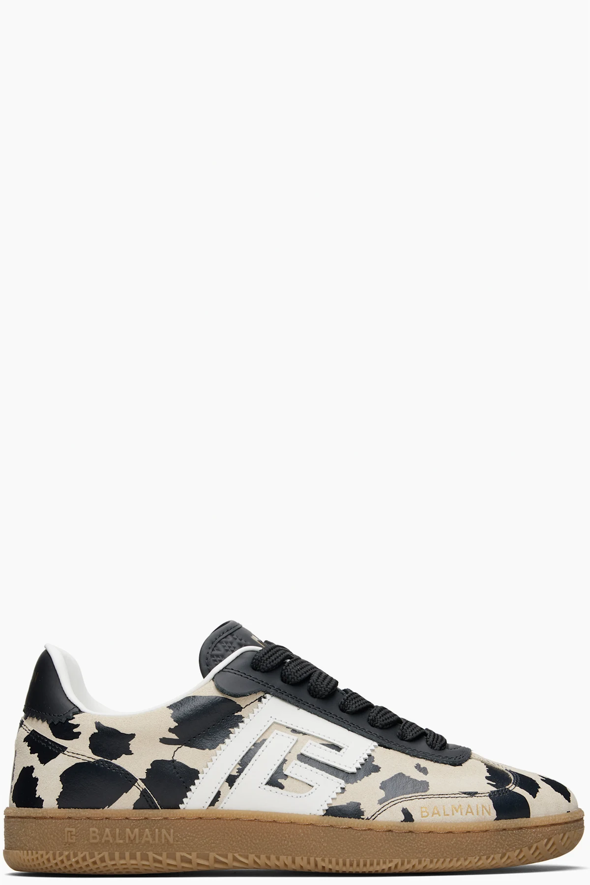 Black & Beige Swan Leopard Print Suede Leather Sneakers