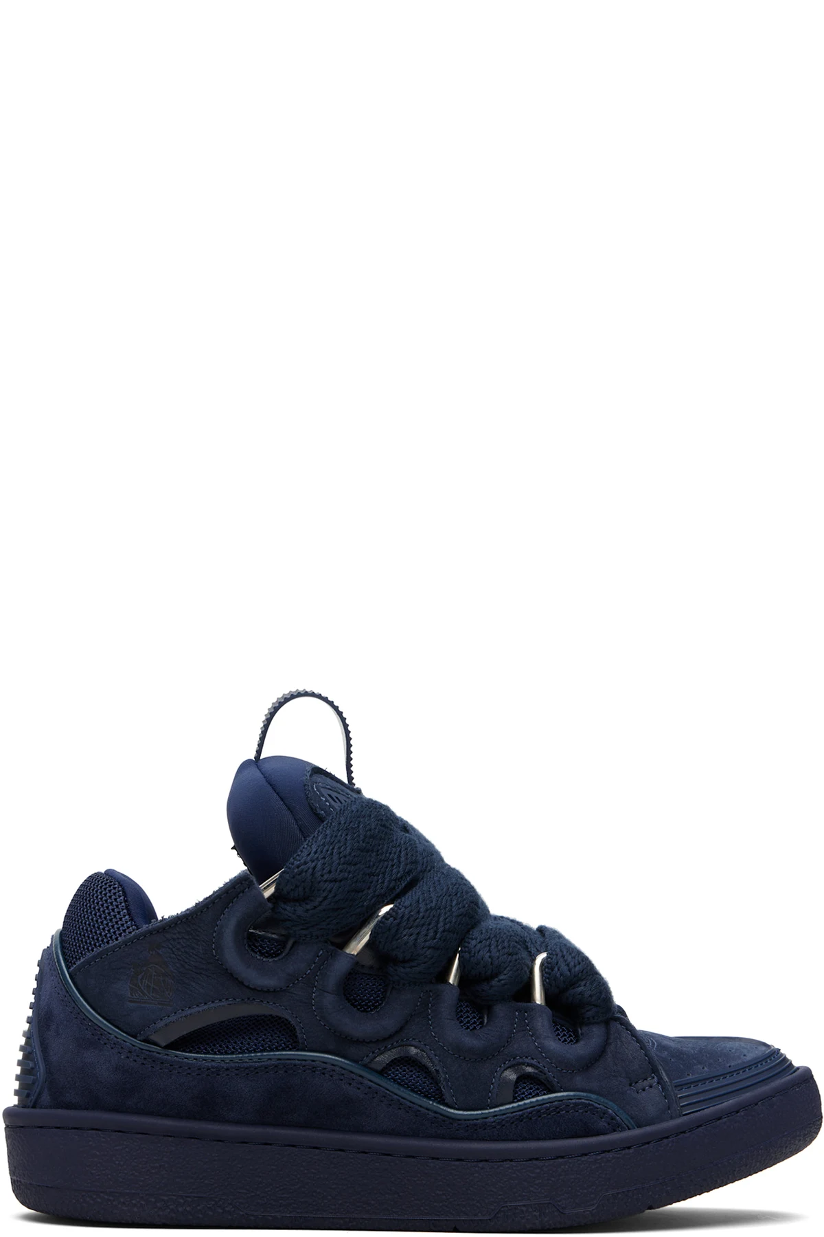 Navy Leather Curb Sneakers