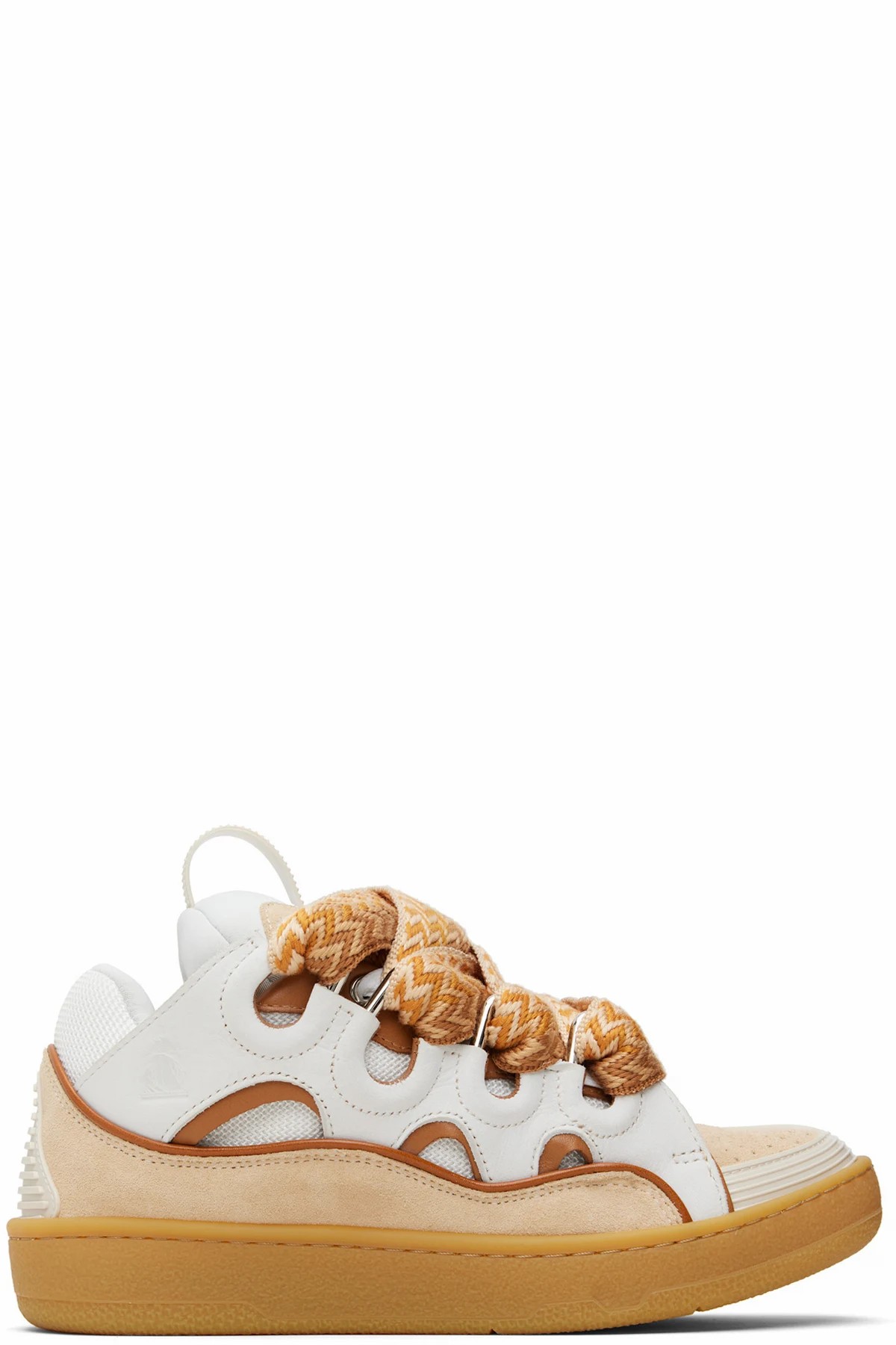 White & Orange Curb Leather Sneakers