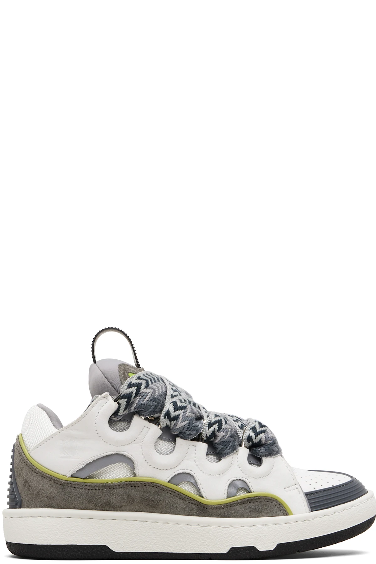 White & Gray Curb Leather Snekaers