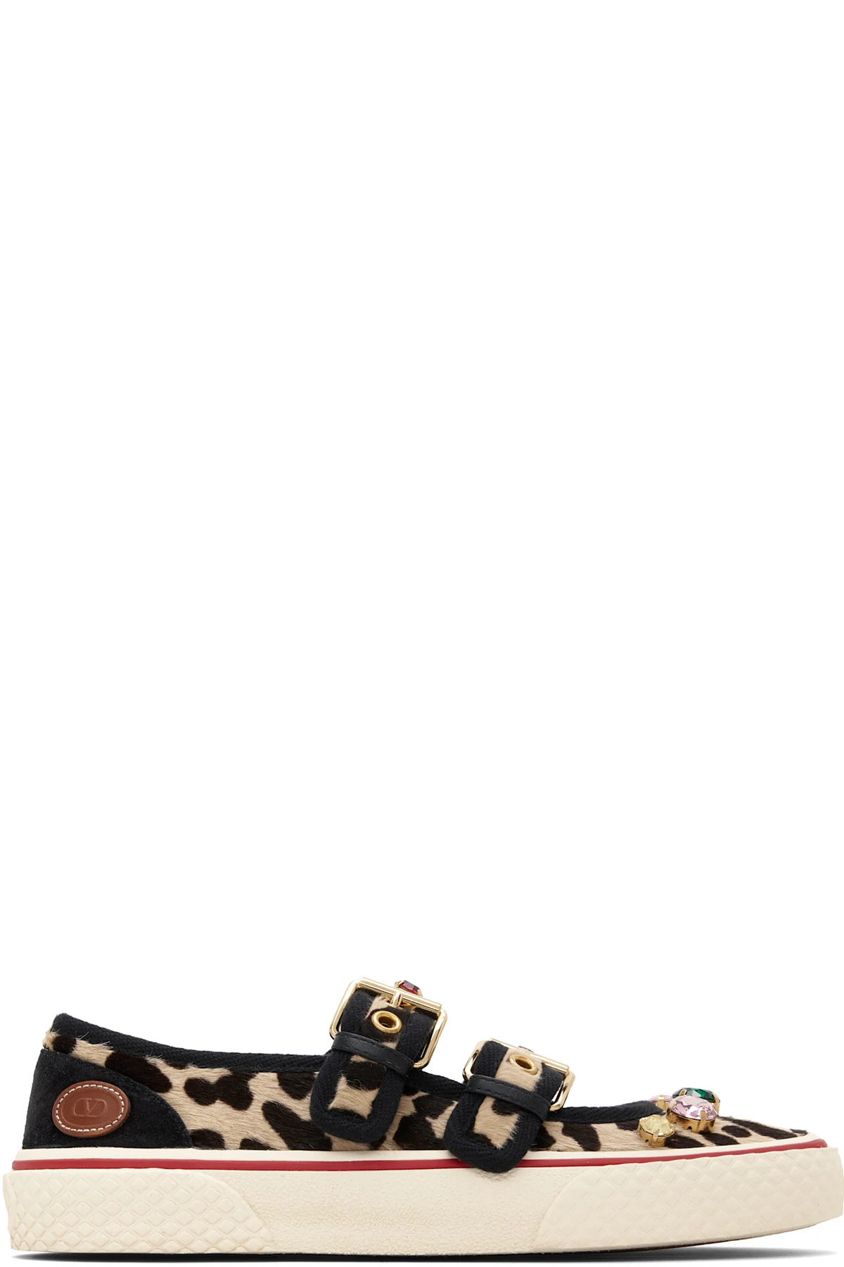 Black & Beige Double Buckle Sneakers