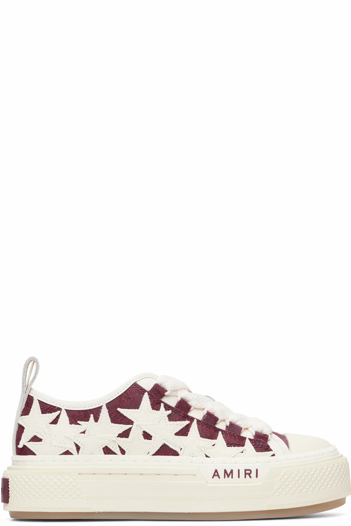 White & Burgundy MA Quad Stars Court Low Sneakers