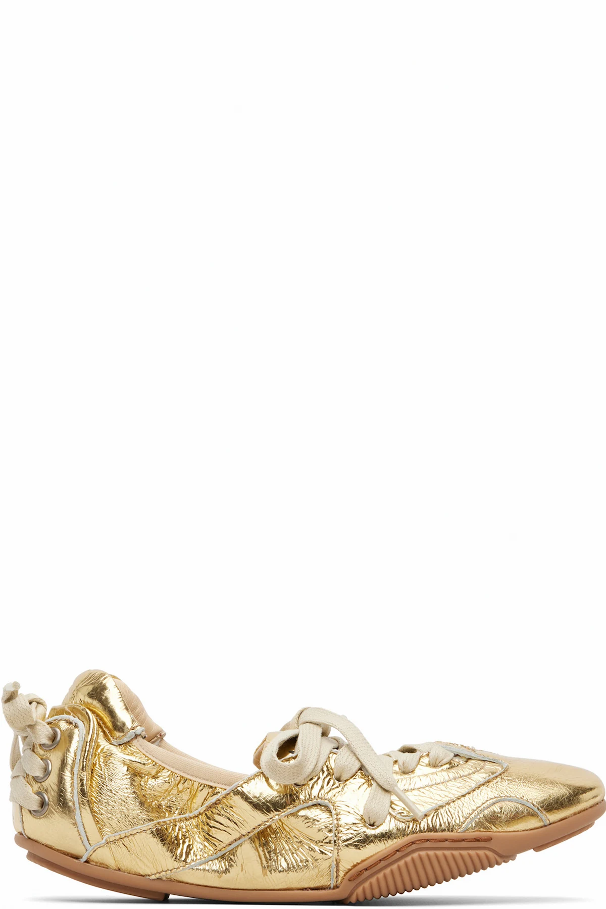 Gold Lace-Up Leather Sneakers